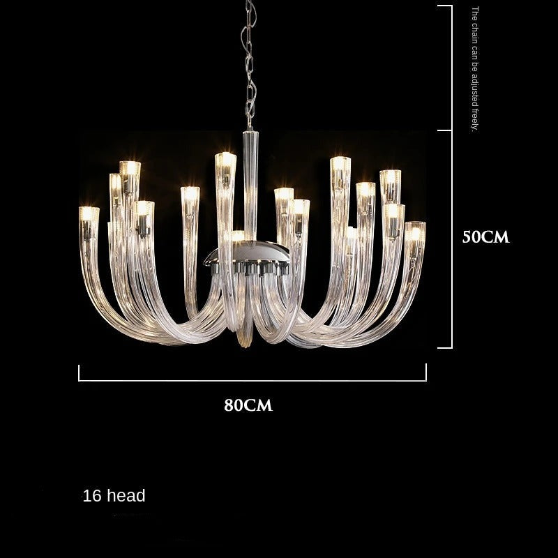 Italian U-Shaped Glass Crystal Chandelier - Elegant Lustre Art Pendant Light Fixture for Dining Room, Foyer, and Luxury Home Decor