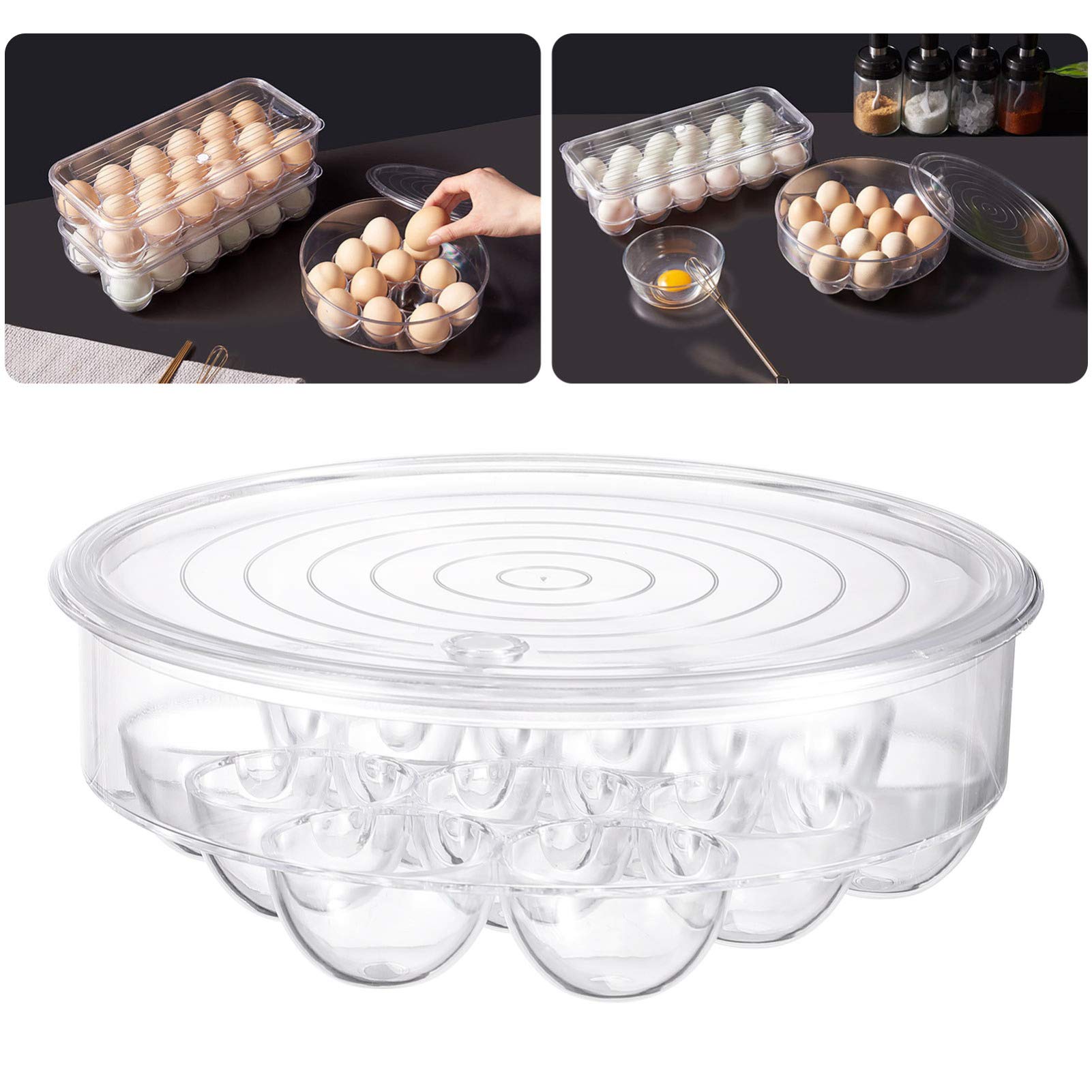 Hemoton 12-Slot Egg Storage Container with Lid - Refrigerator Organizer, Egg Tray Serving Plate for Kitchen Counter & Fridge - Perfect for Fresh Egg Storage, Breakfast Buffet, and Baking Prep