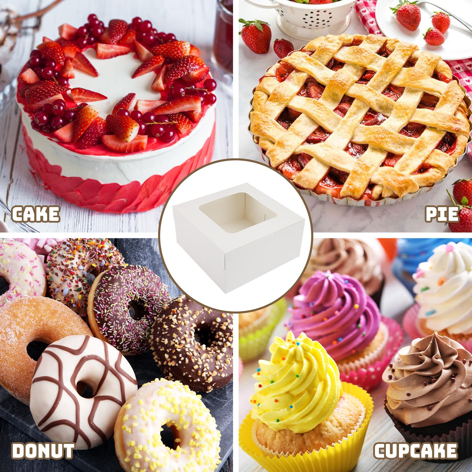 Moretoes 32pcs 10x10x5 Inch Clear Window Cake Boxes - Bakery Pastry Boxes for Cookies, Cupcakes, Pies - Perfect for Valentine's Day, Mother's Day Gifts & Party Dessert Display