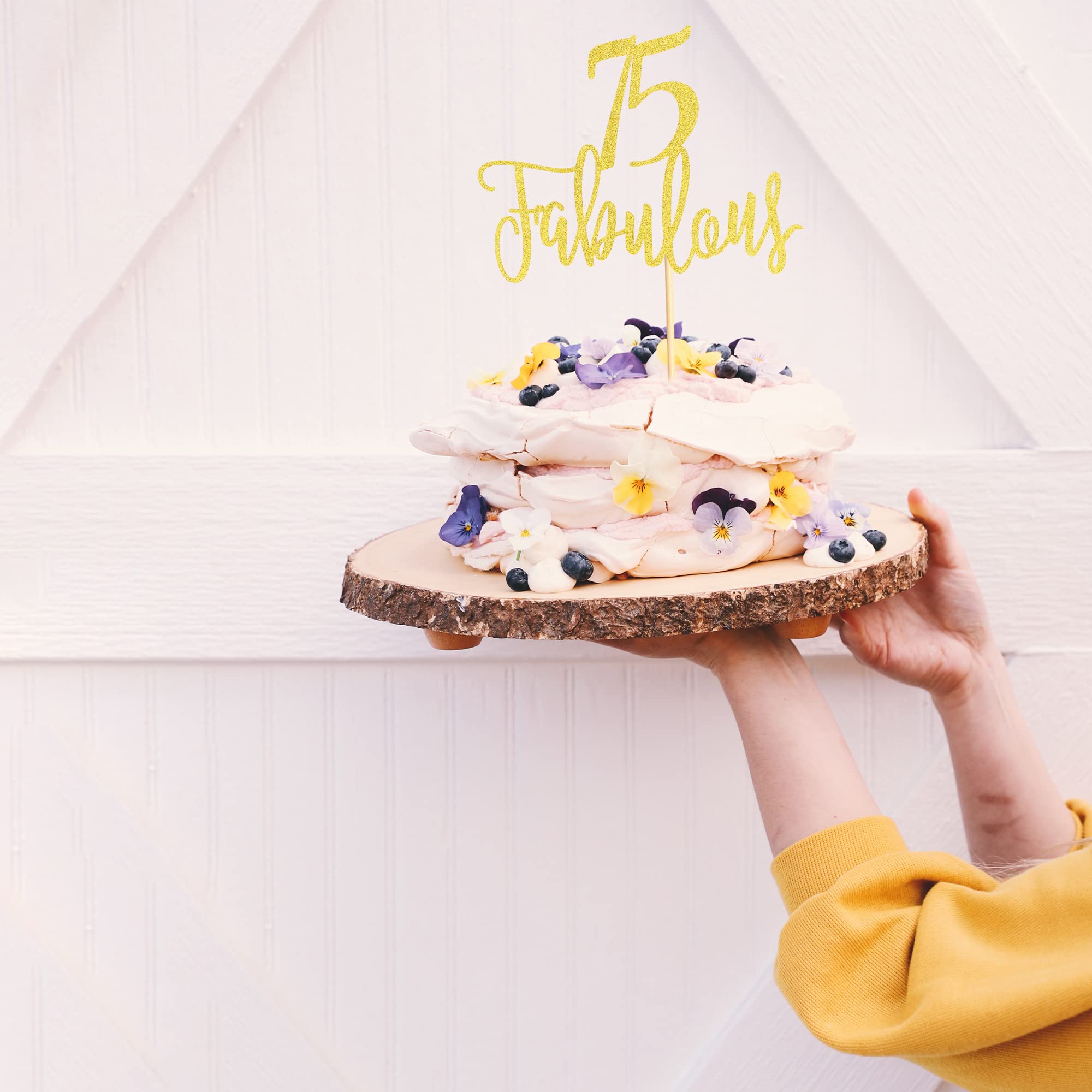 75 & Fabulous Cake Topper - Gold Glitter Happy 75th Birthday Cake Decoration for Anniversary Party Supplies | Perfect for Milestone Celebrations, Retirement Parties & Golden Jubilee Events