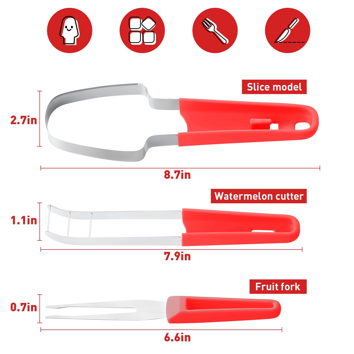 3-in-1 Watermelon Cutter with Fork Slicer & Popsicle Maker - Multi-Functional Melon Baller for Camping, Picnics & Kitchen Use (Red) - Perfect for Summer BBQs, Pool Parties & Outdoor Adventures