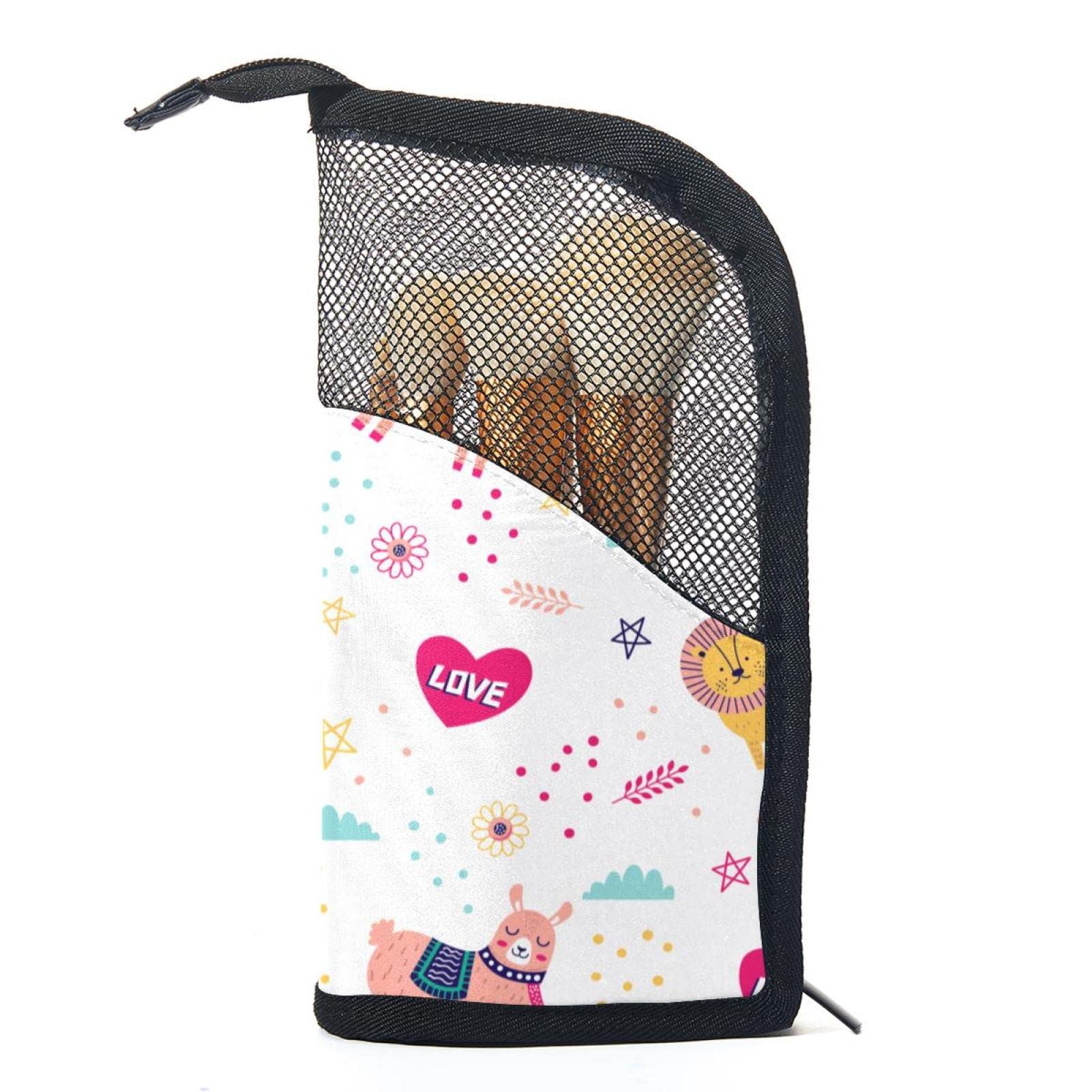 12-Piece Makeup Brush Organizer Bag with Colorful Doodle Animal Design - Portable Cosmetic Brush Holder Case for Travel & Home Vanity Storage