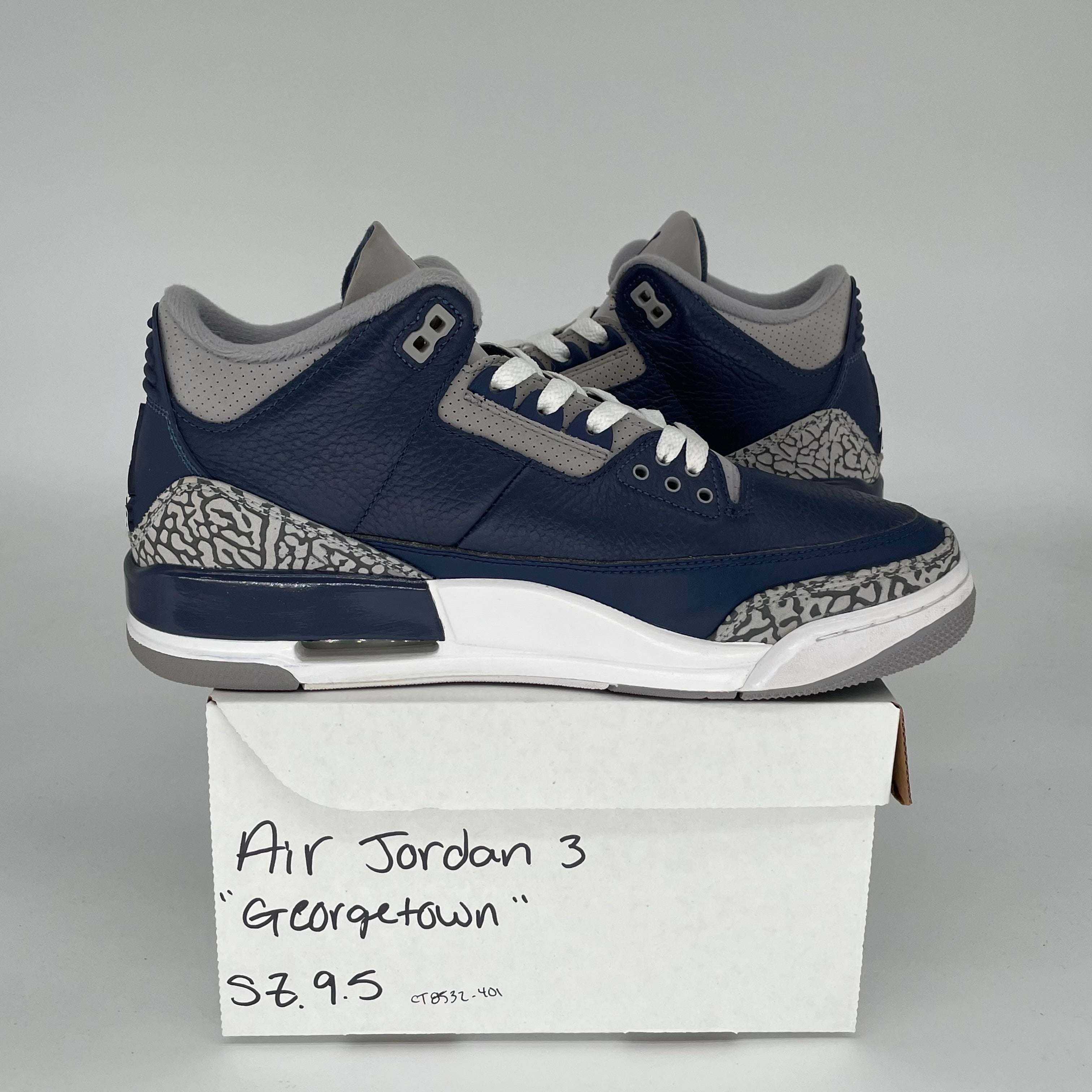 Original Air Jordan 3 Retro 'Georgetown' Men's Basketball Shoes Size 9.5 - CT8532-401 | Classic Sneakers for Streetwear & Basketball Games