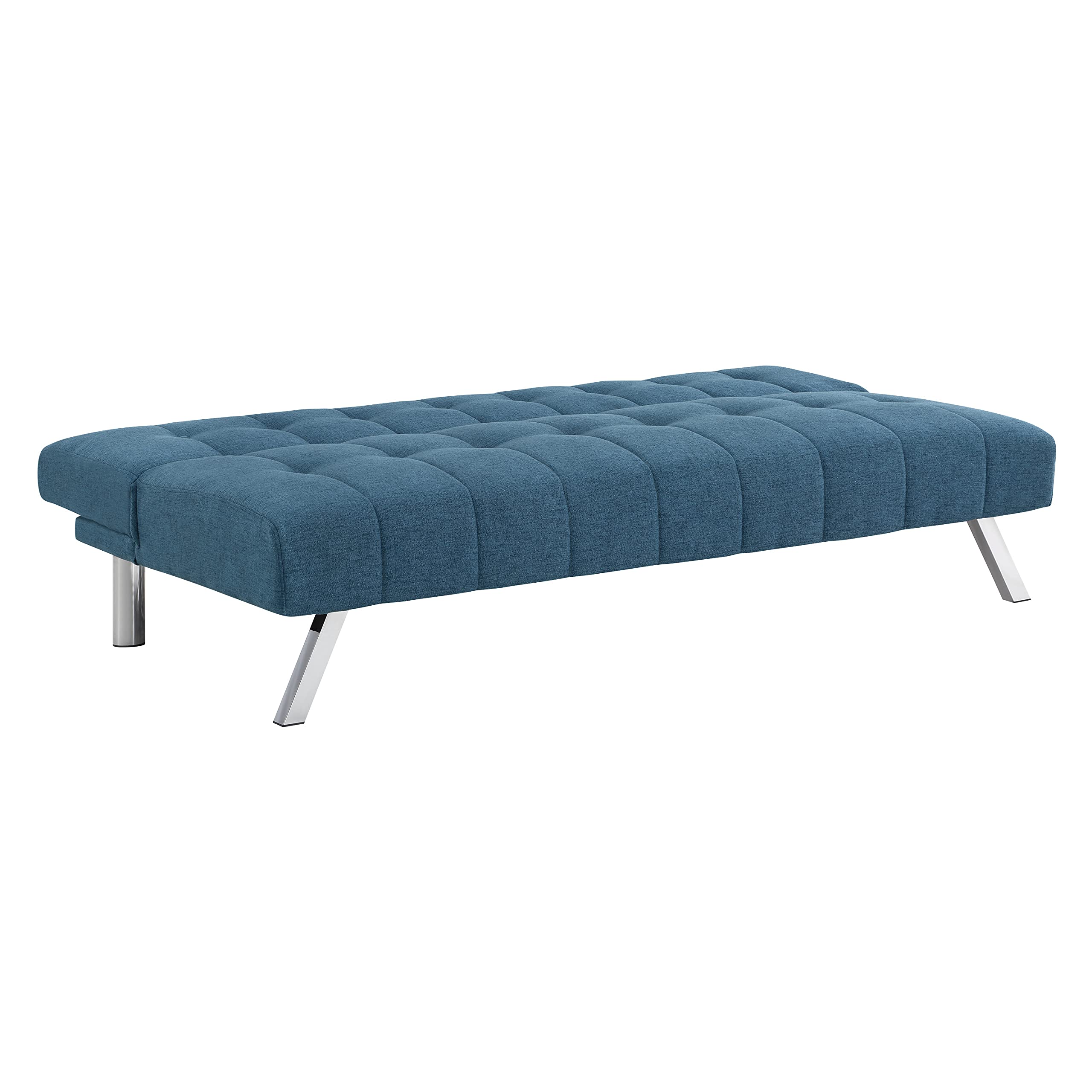 OSP Home Furnishings Sawyer Convertible Futon Sofa with Easy Lift Mechanism & Stainless Steel Legs - Blue Fabric Upholstery | Perfect for Small Spaces, Guest Rooms & Home Offices