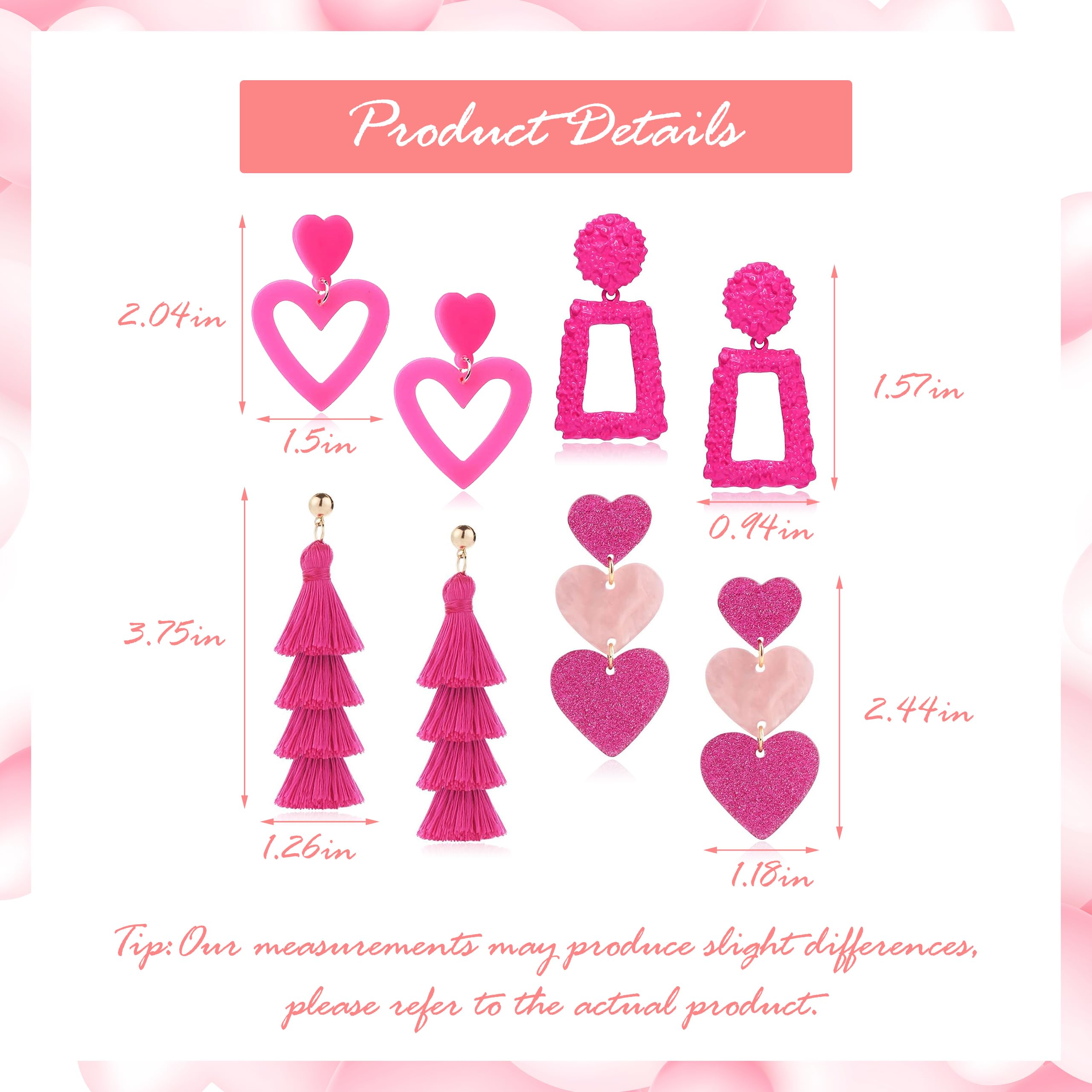 Valentine's Day Heart Earrings for Women - Romantic Pink Jewelry Gift for Her | Perfect for Date Nights, Anniversaries & Special Occasions