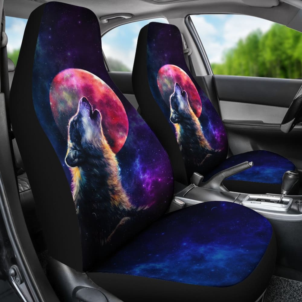 Premium Galaxy Wolf & Red Moon Car Seat Covers - Universal Fit for Cars, Trucks & SUVs - Stylish Protection for Road Trips & Daily Commutes