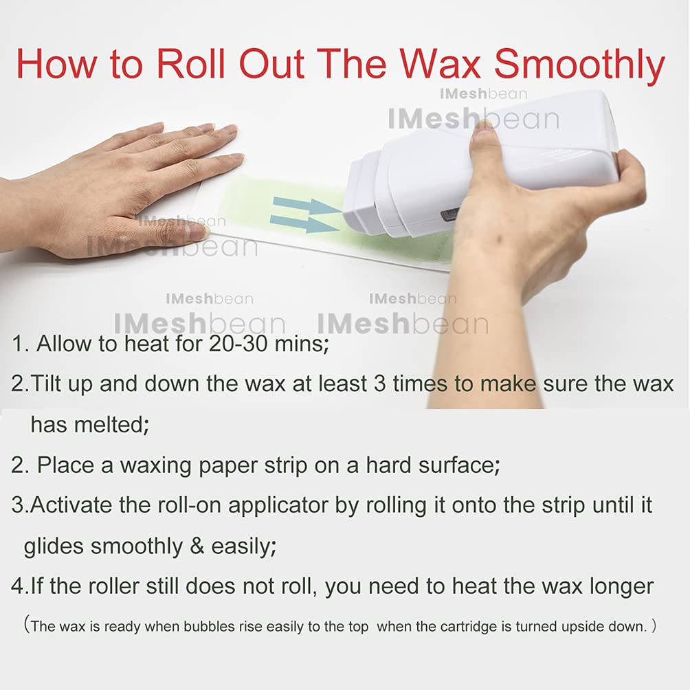 iMeshbean® Wax Heater Kit for Hair Removal - Roll-On Wax Warmer with Honey & Milk Cartridges, Depilatory Strips - At-Home Waxing for Women & Men (2 Wax, 1 Paper) | Smooth Legs, Bikini Line & Underarms