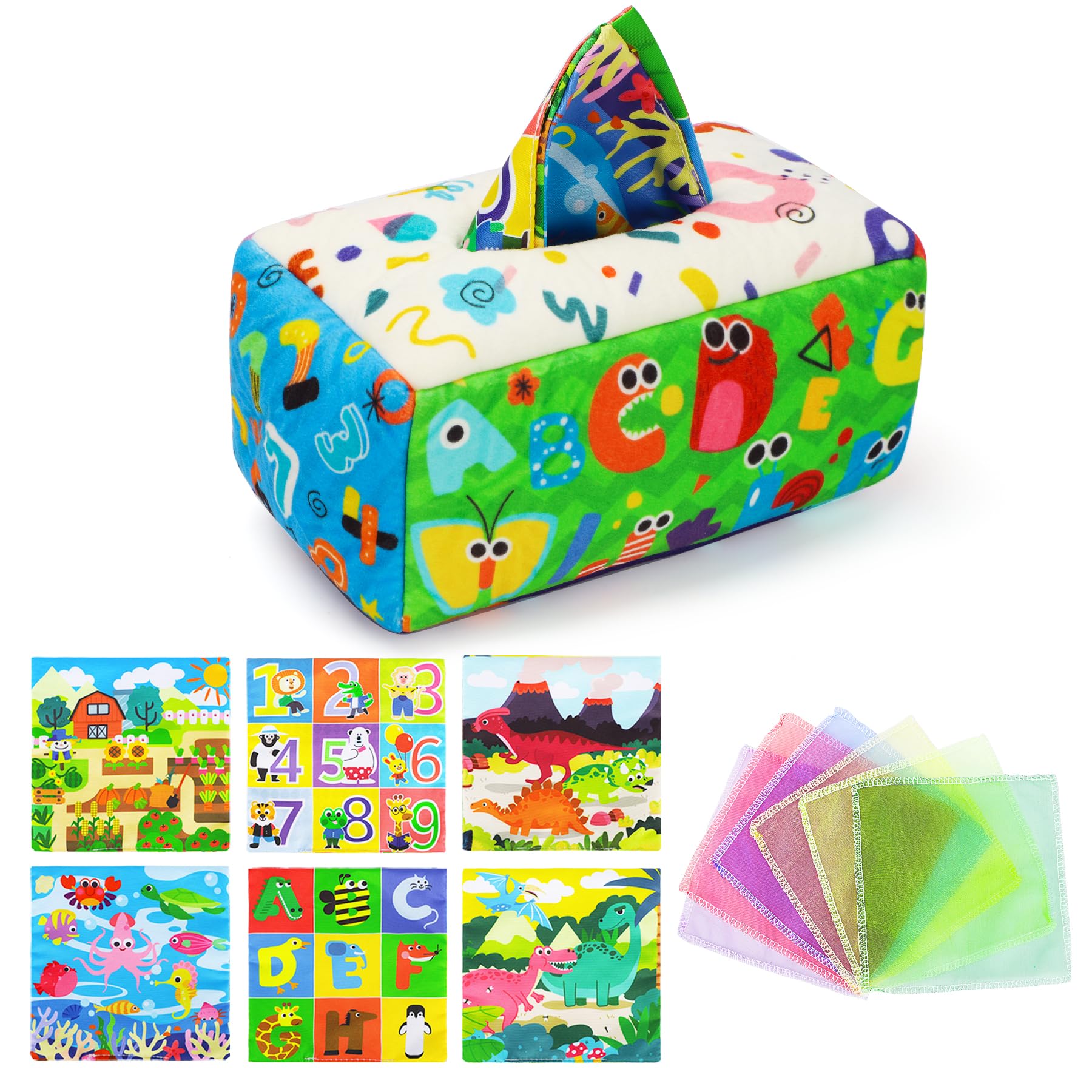 URMYWO Montessori Baby Tissue Box Toy - Soft Crinkle Sensory Learning Toy for 6-12 Months Old Infants & Toddlers - Perfect Baby Shower Gift & Easter Basket Stuffer - Great for Early Development & Playtime Fun