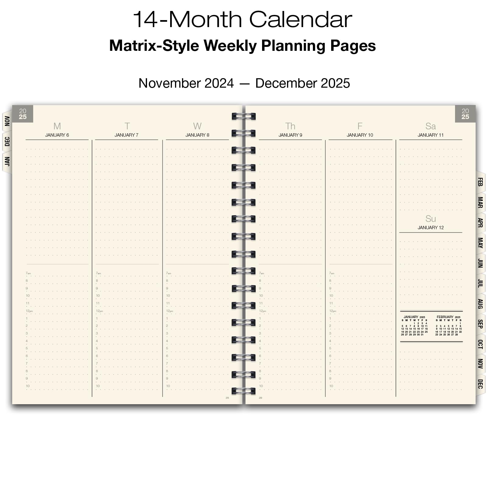 2025 Monthly Weekly Planner with Tabs - 8.5