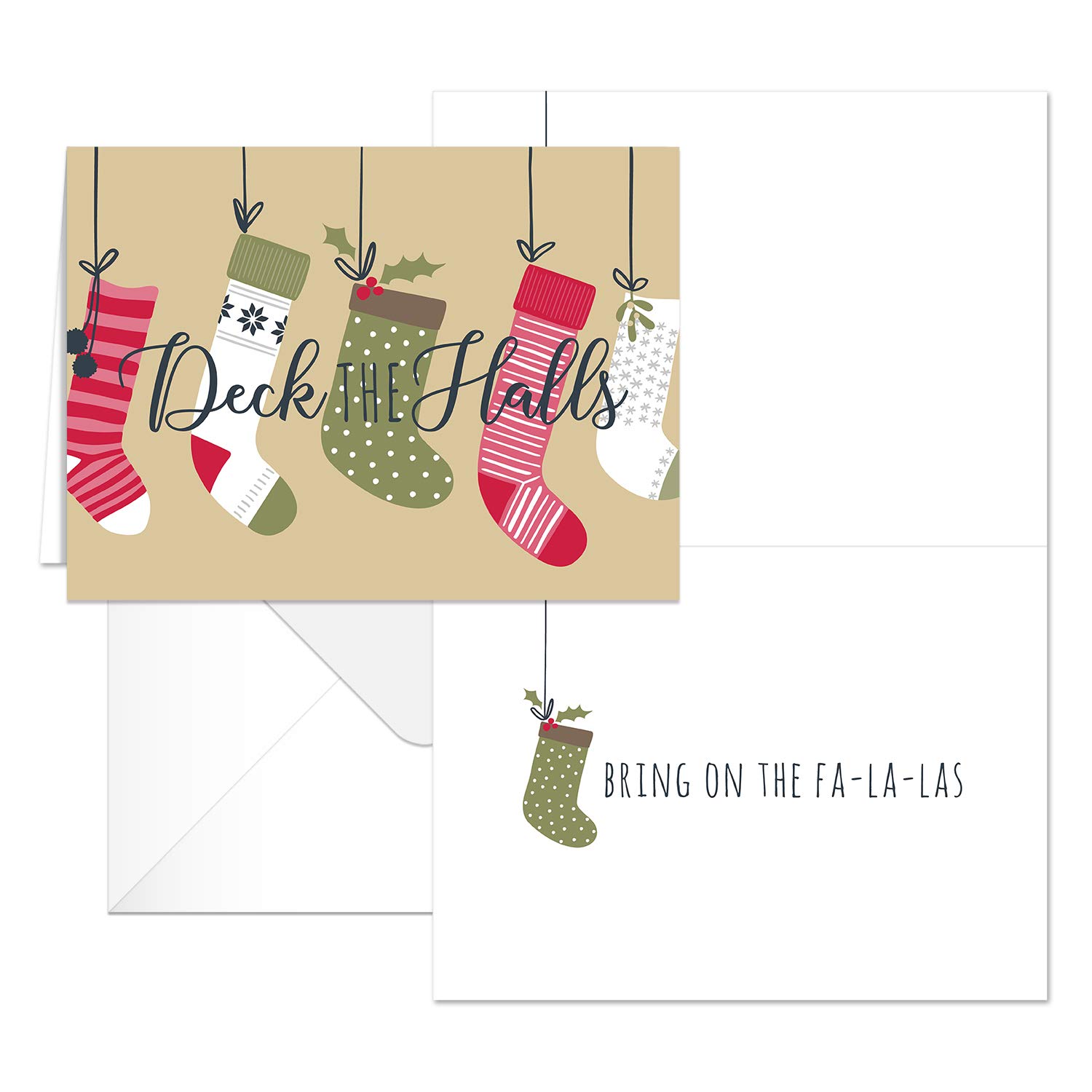 25 Christmas Holiday Greeting Cards with White Envelopes - 5 Festive Winter Designs (4 5/8