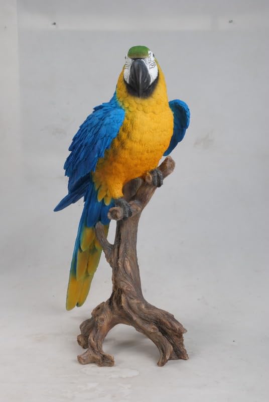 Hi-Line Gift Ltd. Large Macaw Scarlet Statue - Vibrant Blue & Yellow Parrot Figurine for Home Decor, Garden, or Office Display
