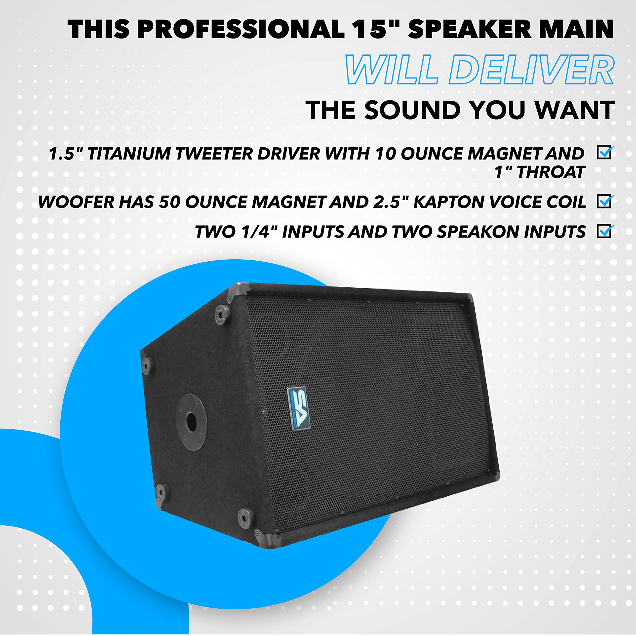 Seismic Audio 15 Inch PA DJ Speaker 350 Watts PRO Audio - Powerful Sound System for Live Music, DJ Performances, Karaoke, Church Events, Weddings & Band Monitors