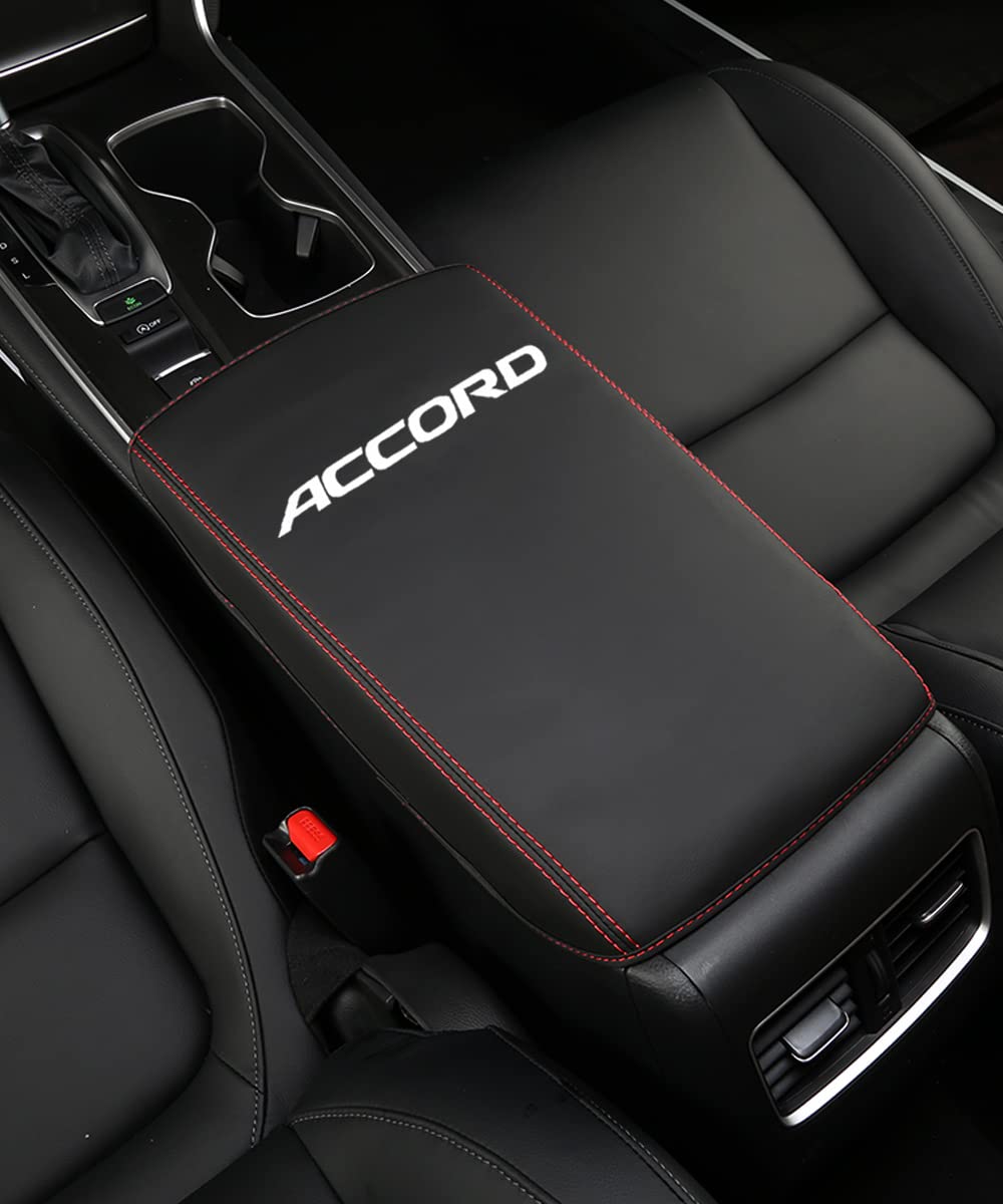 Premium Leather Center Console Armrest Cover for Honda Accord 10th Gen (2018-2022) - Red Stitching, Comfort & Protection Upgrade - Perfect for Daily Commute, Road Trips & Interior Customization