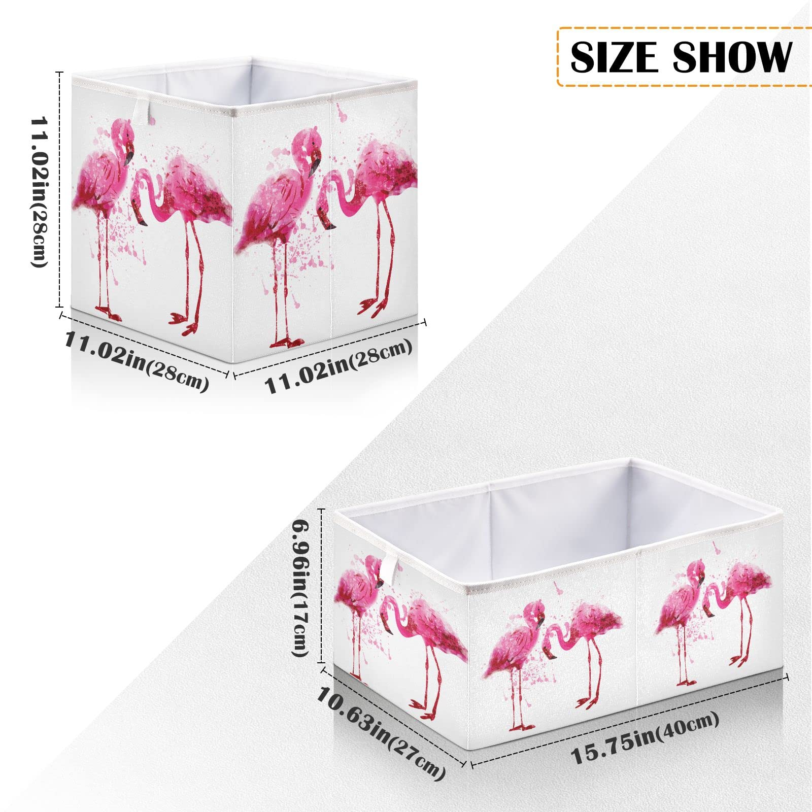 Flamingo Foldable Collapsible Storage Baskets - 16 x 11 Inch Cube Organizer Bins for Shelves | Closet, Pantry, Bathroom & Nursery Toy Storage | Space-Saving Home Organization Solution