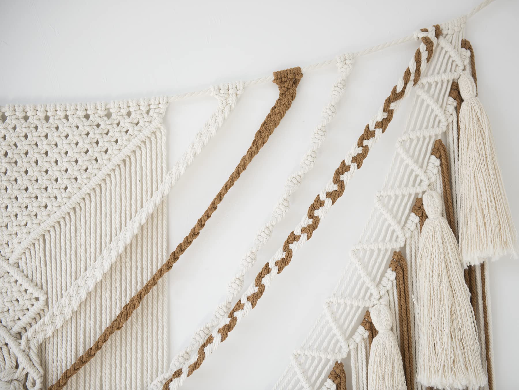 Handmade Boho Macrame Wall Hanging 47x55 Inches - Natural Brown Yarn Wall Art Decor for Living Room, Bedroom, Nursery | Large Woven Tapestry for Bohemian Home, Apartment & Dorm Room Decor