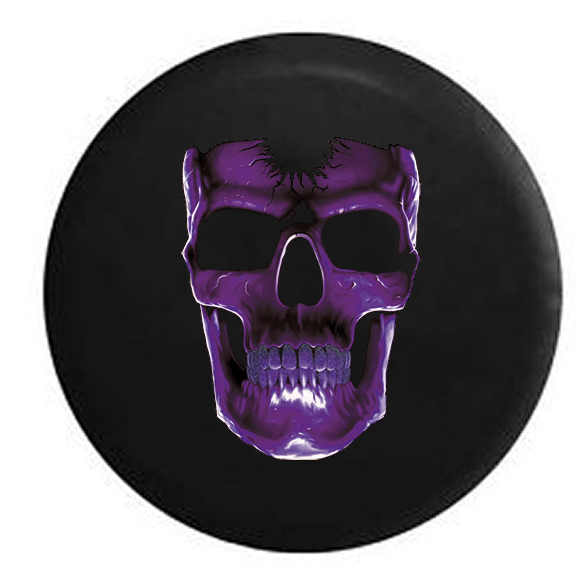 3D Cracked Grinning Skull Spare Tire Cover - Glow in The Dark Purple & Black Design - 31 Inch Universal Fit for Jeep, SUV, Truck - Off-Road & Camping Accessories
