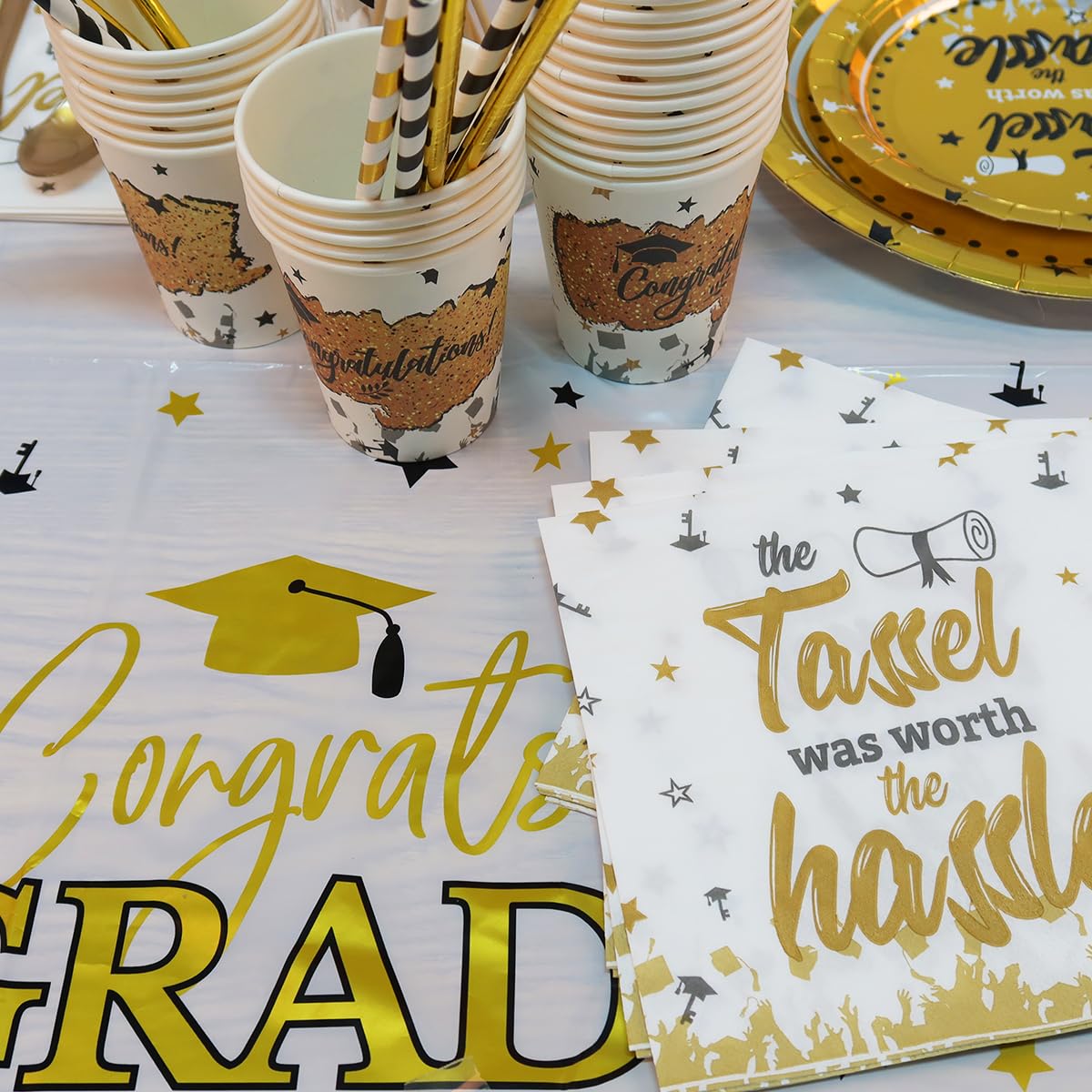 2025 Graduation Party Decorations - Class of 2025 Graduation Supplies Set with Plates & Napkins for 24 Guests | Perfect for High School & College Graduation Celebrations, Commencement Parties & Senior Send-offs