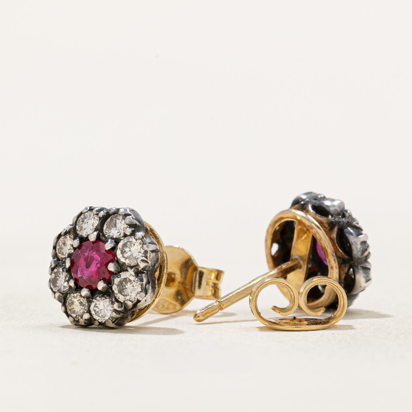 Vintage Ruby and Diamond Stud Earrings - 0.50ctw Ruby & 0.36ctw Diamond - 14K Gold Jewelry for Women - Perfect Gift for Anniversary, Birthday & Valentine's Day