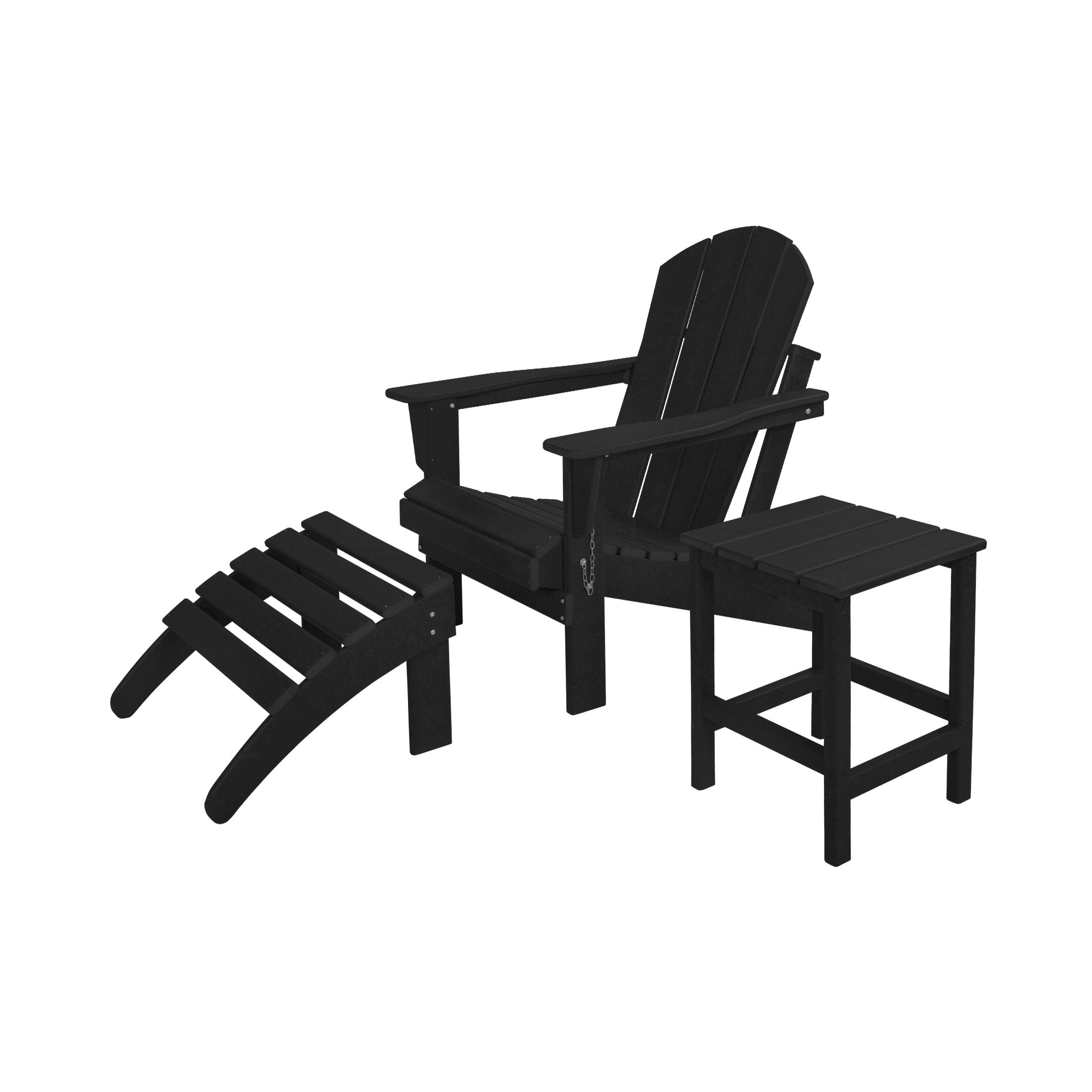 HDPE Adirondack Chair Set with Ottoman & Table - Outdoor Patio, Garden, Backyard