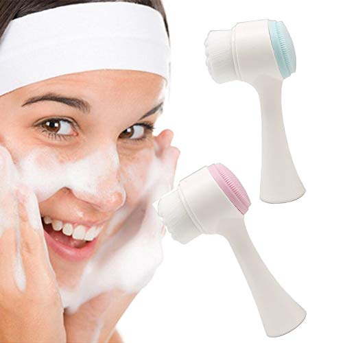 **Cosluxe Double-Sided Silicone Facial Cleansing Brush & Spa Headband Set – Gentle Exfoliating & Deep Pore Cleansing for Glowing Skin | Perfect for Daily Skincare & Spa Routine**