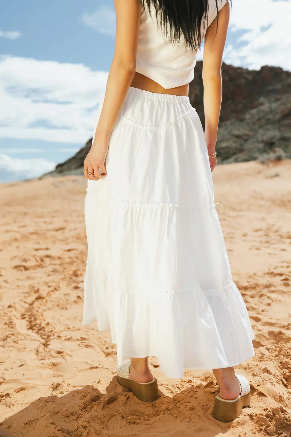 Layana White Tiered Skirt for Women | Flowy Summer Skirt | Perfect for Beach, Vacation & Casual Outfits