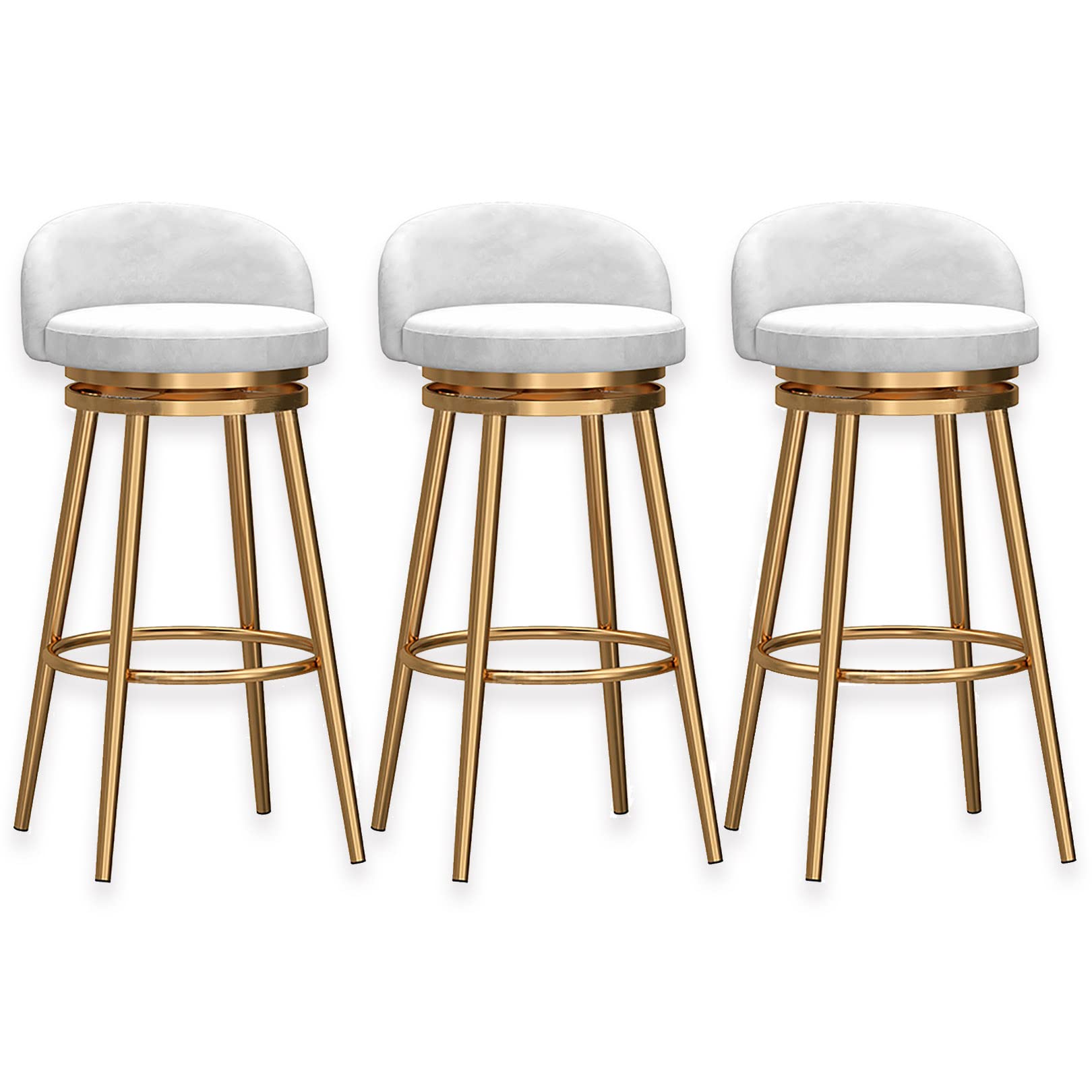 3-Piece Swivel Bar Stools Set with Velvet Upholstery & Gold Metal Footrest - 330lbs Weight Capacity - Perfect for Kitchen Island, Breakfast Bar & Home Pub Decor