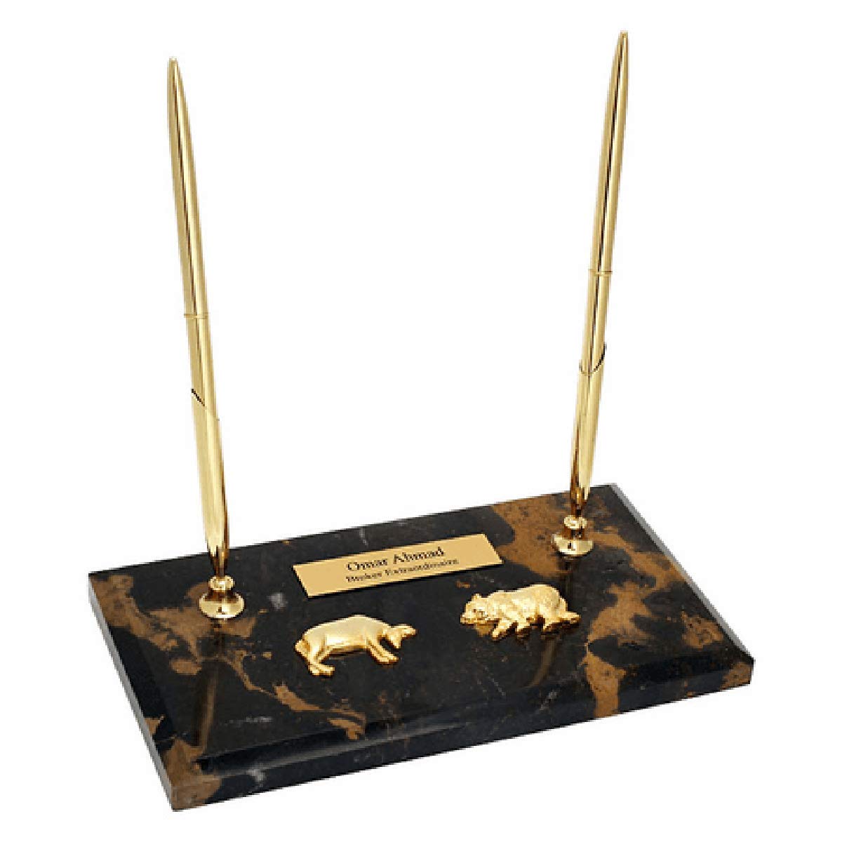 Personalized Bull & Bear Double Pen Stand - Executive Desk Organizer & Gift for Business Professionals - Perfect for Office, Home Desk, and Corporate Gifts
