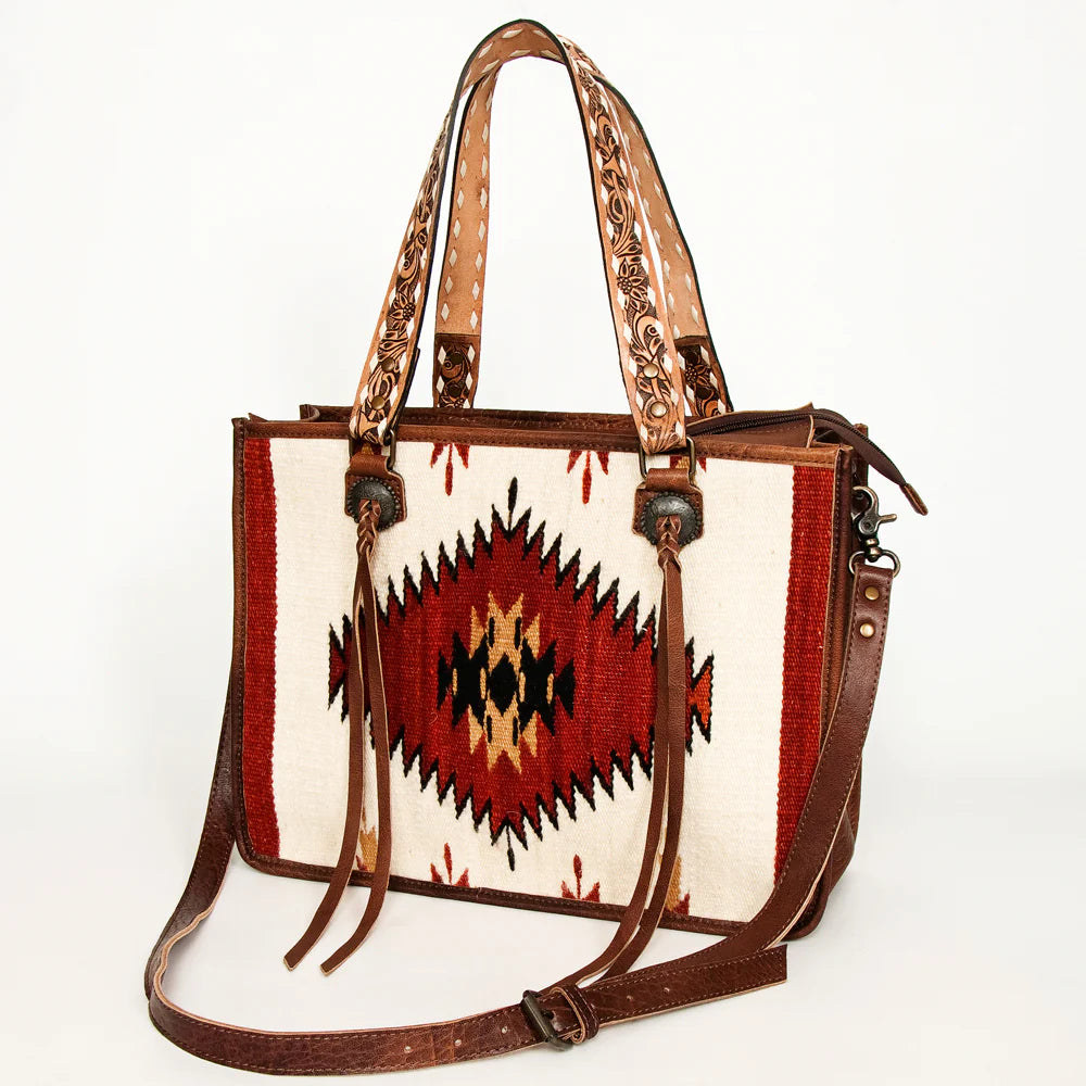 American Darling Cream & Red Aztec Tote Bag - Stylish Handmade Cotton Tote for Women, Beach, Shopping & Everyday Use