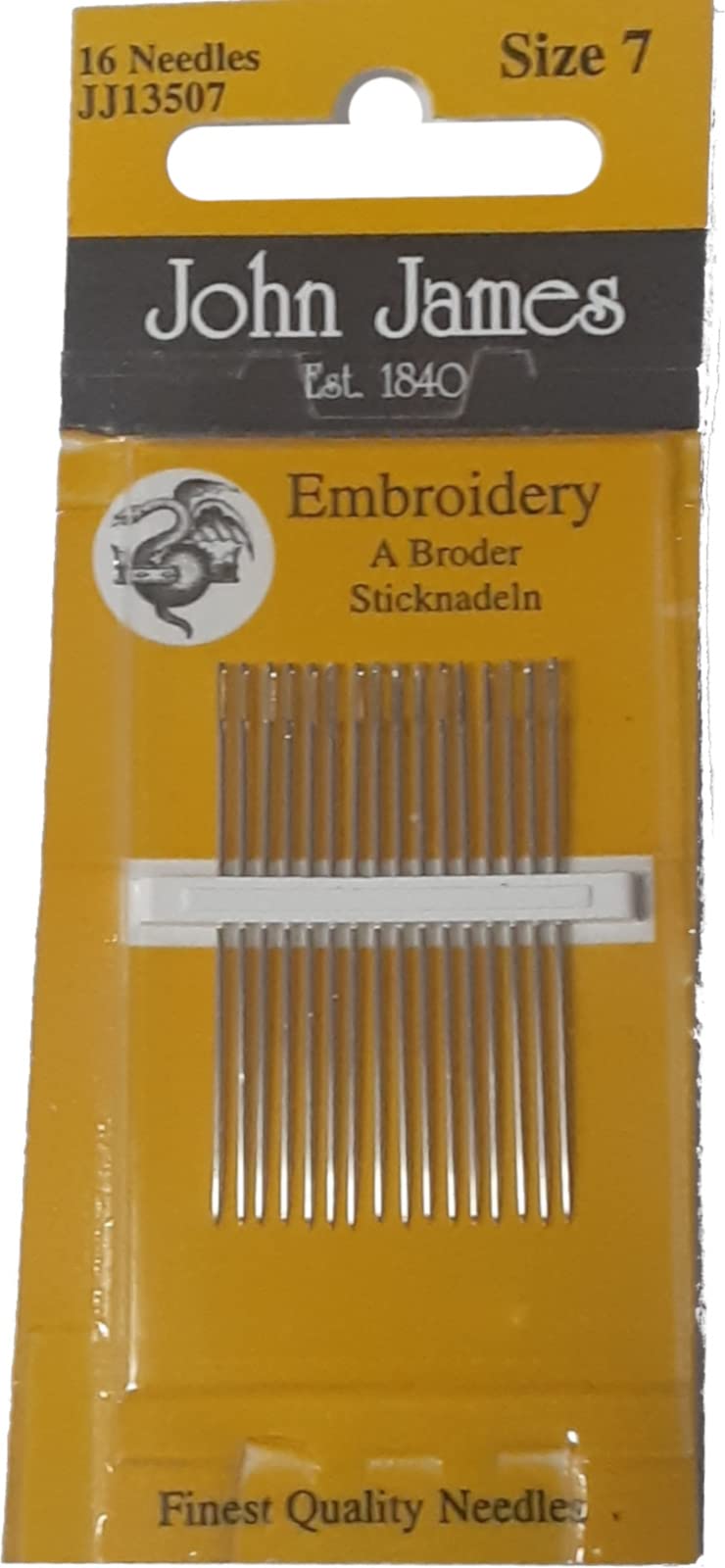 John James Size 7 Embroidery Needles - Premium Sharp Needles for Hand Embroidery, Cross Stitch & Sewing Projects | Perfect for Fabric, Canvas & DIY Crafting