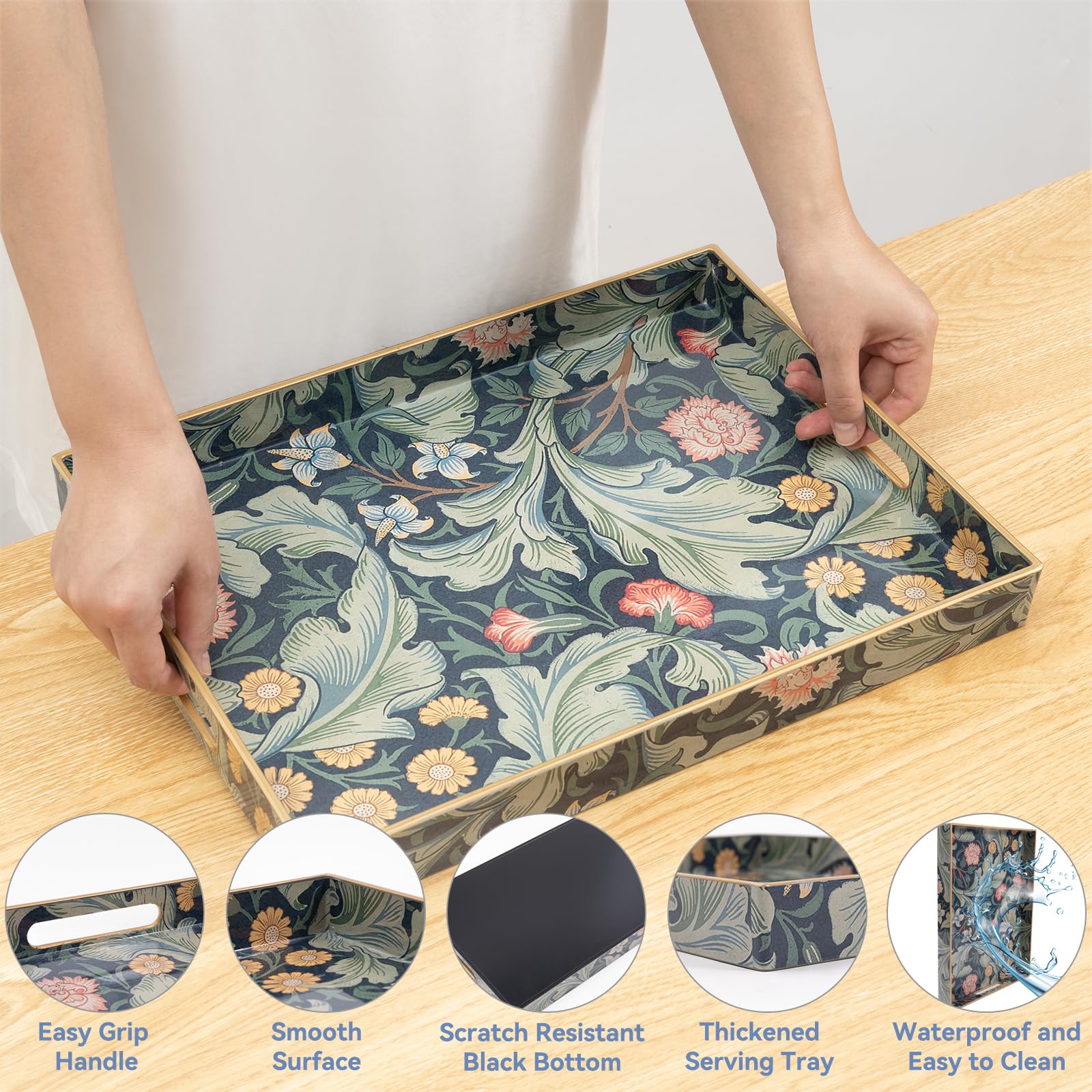 Modern Large Coffee Table Tray with Handles - Stylish Serving Tray for Ottoman & Living Room - Perfect for Entertaining, Organizing Remotes, or Displaying Decor