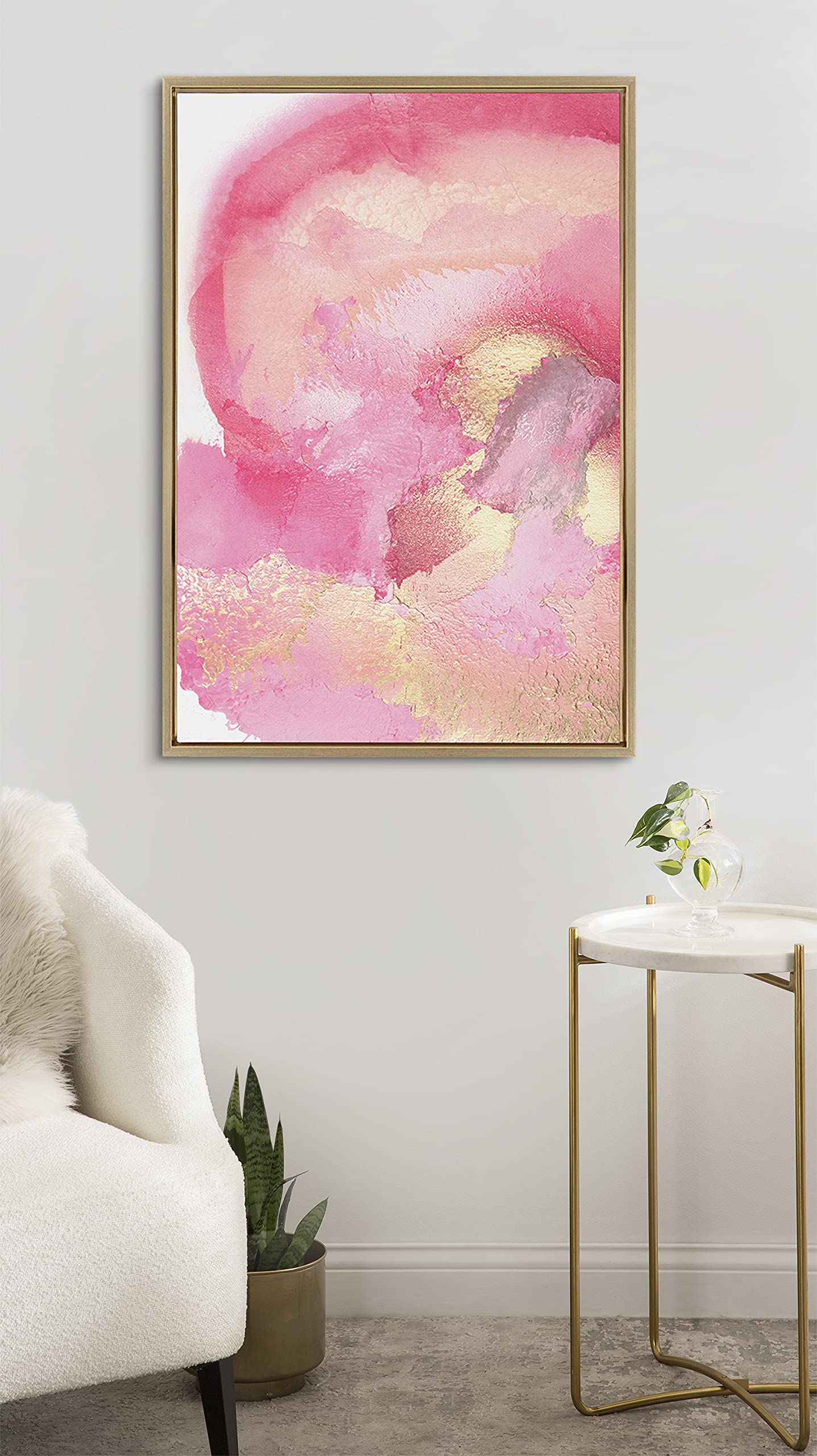 Kate & Laurel x Mentoring Positives Pink Golden Hour Framed Canvas Wall Art - 23x33 Inches Gold Feminine Abstract Painting - Perfect for Living Room, Bedroom & Office Decor