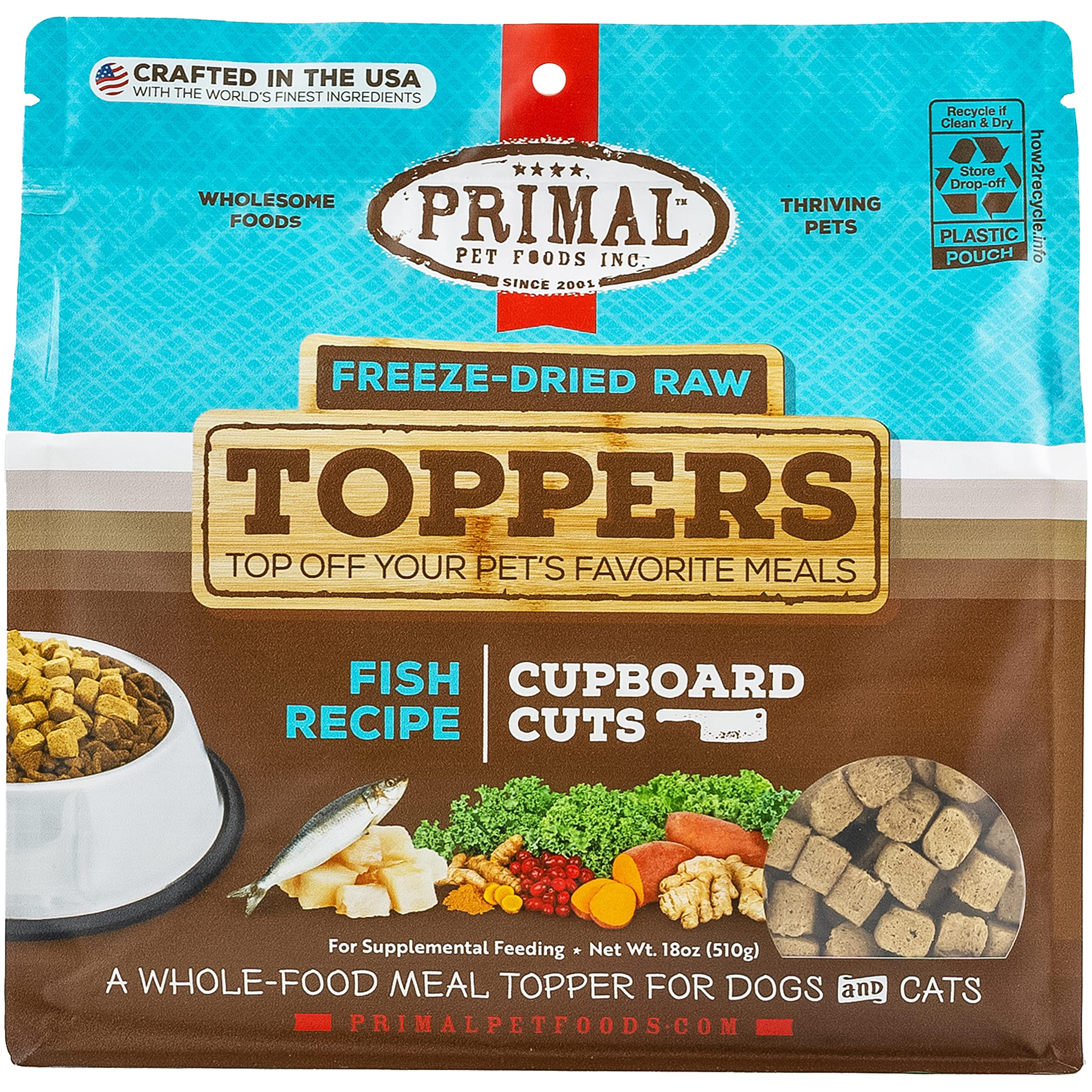 **Primal Freeze-Dried Dog & Cat Food Toppers - Grain-Free Meal Mixers with Probiotics for Digestive Health - Raw Protein Treats for Training & Rewards - Fish Flavor (18 oz) - Perfect for Picky Eaters & Sensitive Stomachs**