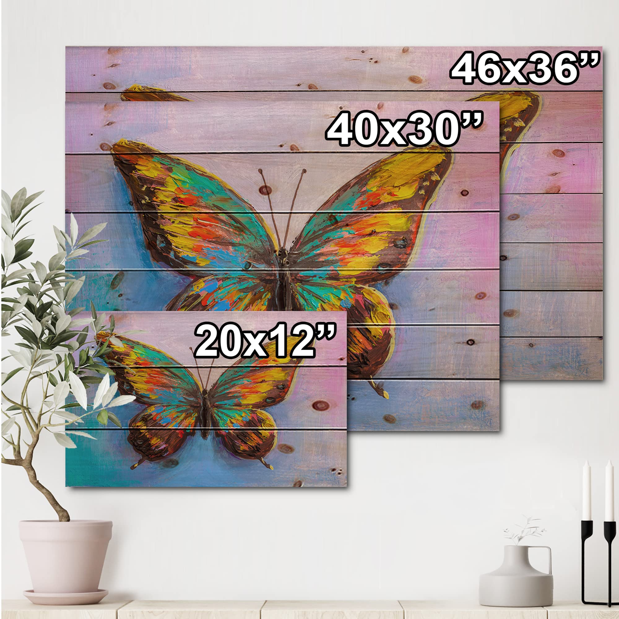 Modern Butterfly Wood Wall Art - Turquoise & Orange Abstract Wood Panel Decor, Large Pine Wood Wall Hanging for Living Room, Bedroom & Office