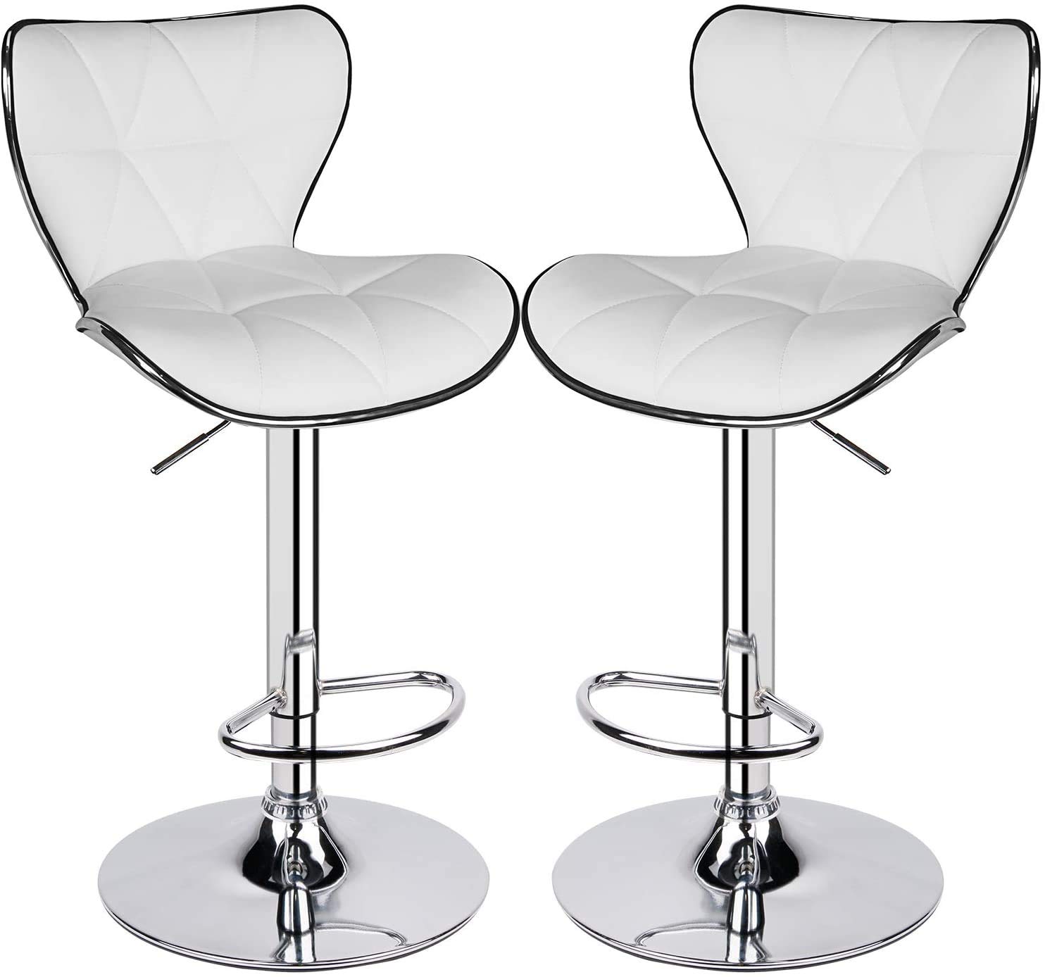 **Adjustable Swivel Bar Stools with PU Leather Seat & Chrome Base - Set of 2 White Kitchen Counter Chairs with Backrest & Hydraulic Lift - Perfect for Dining, Kitchen Island & Home Bar**