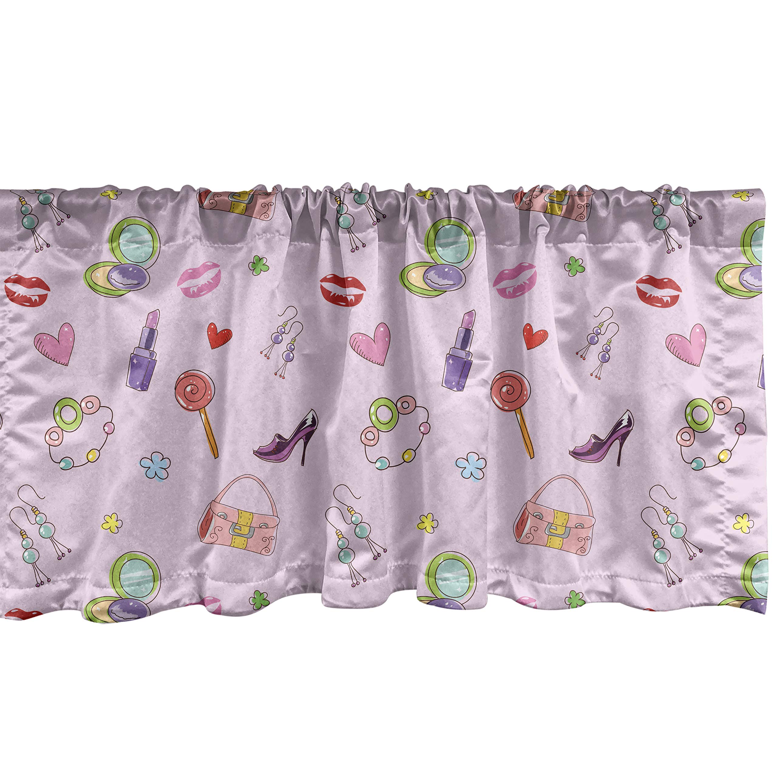 Ambesonne Cartoon Window Valance - Fashion Accessories & Makeup Lollipop Flower Print Curtain Valance for Girls Room, Kitchen & Bedroom Decor - 54