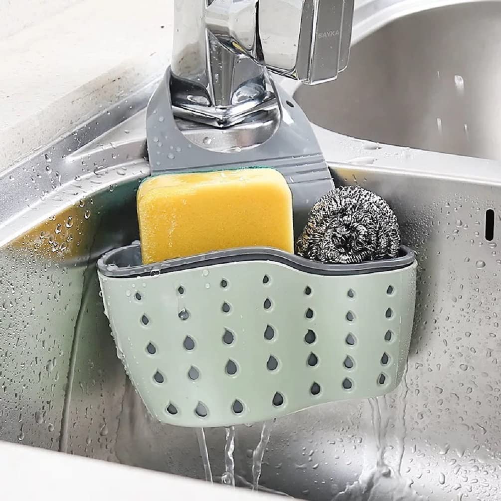 Stainless Steel Sink Caddy & Sponge Holder with Drain Holes - 2-Tier Hanging Organizer for Kitchen Faucet | Perfect for Dish Soap, Sponges & Cleaning Supplies (Light Green) - Ideal for Small Kitchen Organization & Under-Sink Storage