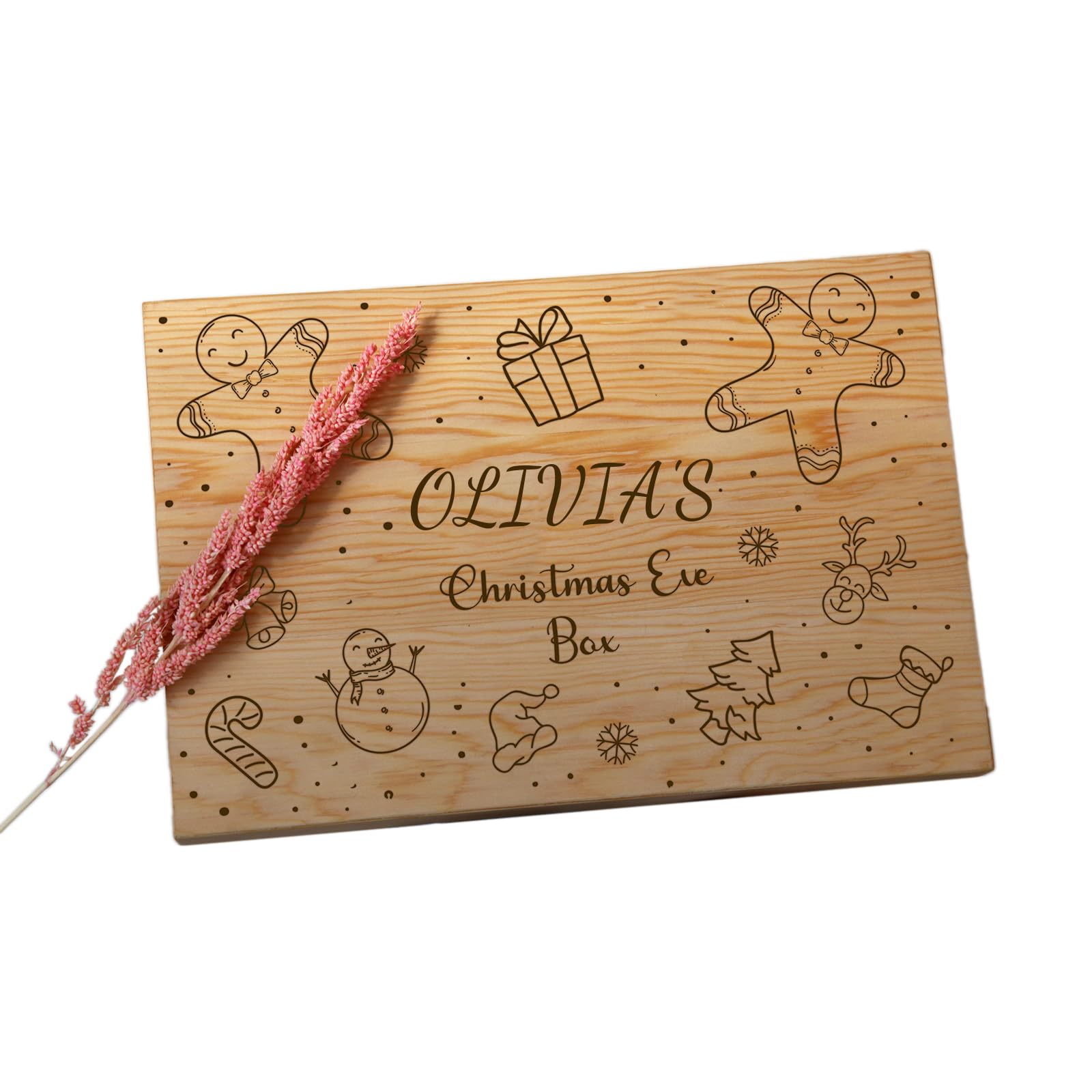 Personalized Christmas Eve Gift Box - Engraved Wooden Keepsake Box with Custom Name - Santa Themed Holiday Decor for Kids - Large Storage Box with Lid - Perfect for Christmas Gifts, Birth Stats Keepsake & Party Favors - Great for Holiday Decorations, Baby Showers & Christmas Celebrations