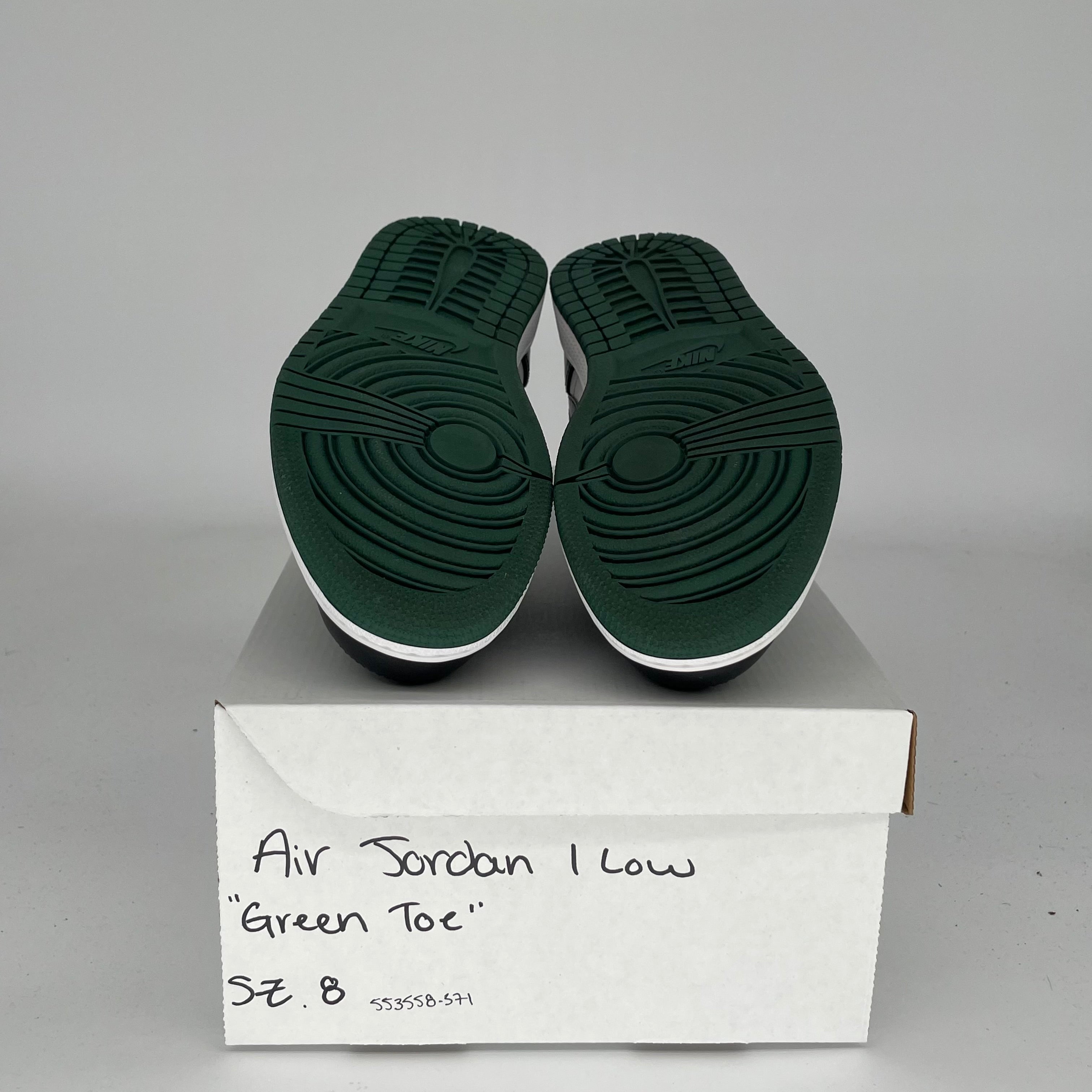 AIR JORDAN 1 LOW Green Toe Men's Basketball Shoes Size 8 - Style 553558-371 | Retro Sneakers for Casual Wear & Street Fashion