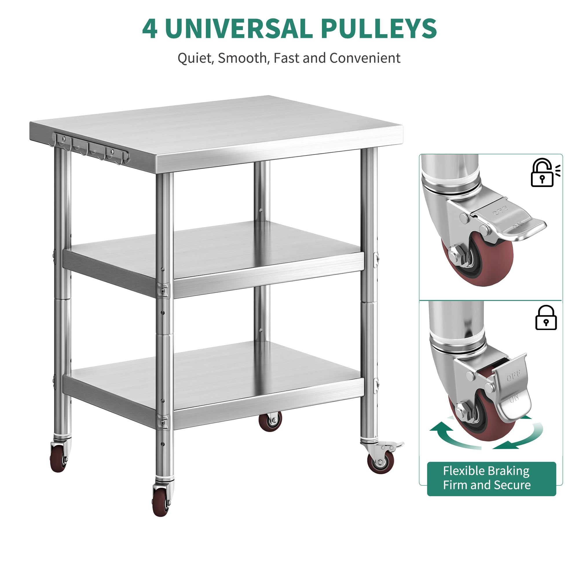 YITAHOME NSF Stainless Steel Table 36x24 Inches - Heavy Duty Work Table with Lockable Wheels & 3 Shelves - Commercial Prep Table for Kitchen, Restaurant, Garage, Warehouse - Ideal for Food Prep, Workshop & Outdoor Use