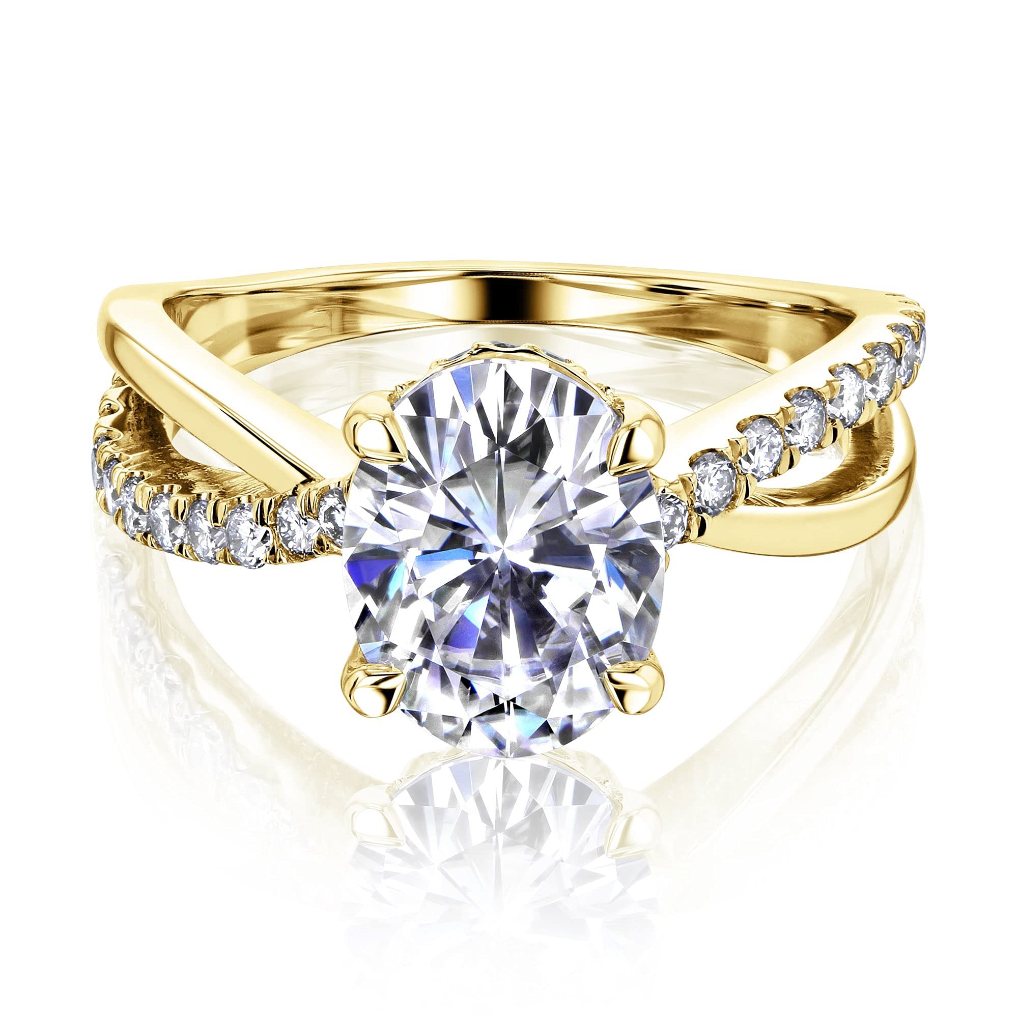 Kobelli 14K Gold Ribbon Bypass Oval Moissanite Engagement Ring for Women - Elegant Wedding Band, Anniversary Gift, Promise Ring for Her (Perfect for Proposals, Bridal Jewelry & Special Occasions)