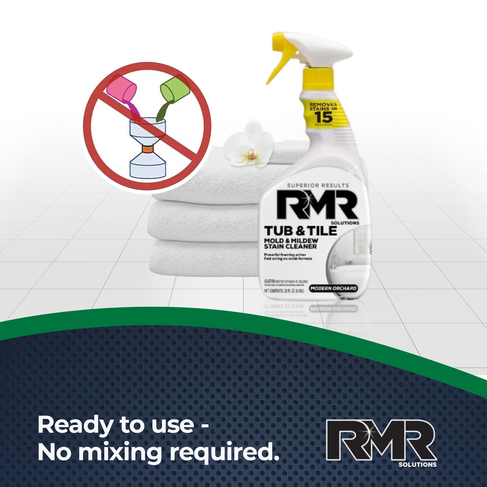 RMR - Industrial Strength Tub and Tile Cleaner | Mold & Mildew Stain Remover | No-Scrub Formula | 32 Fl Oz (2 Pack) | Perfect for Bathroom, Shower, Kitchen & Grout Cleaning
