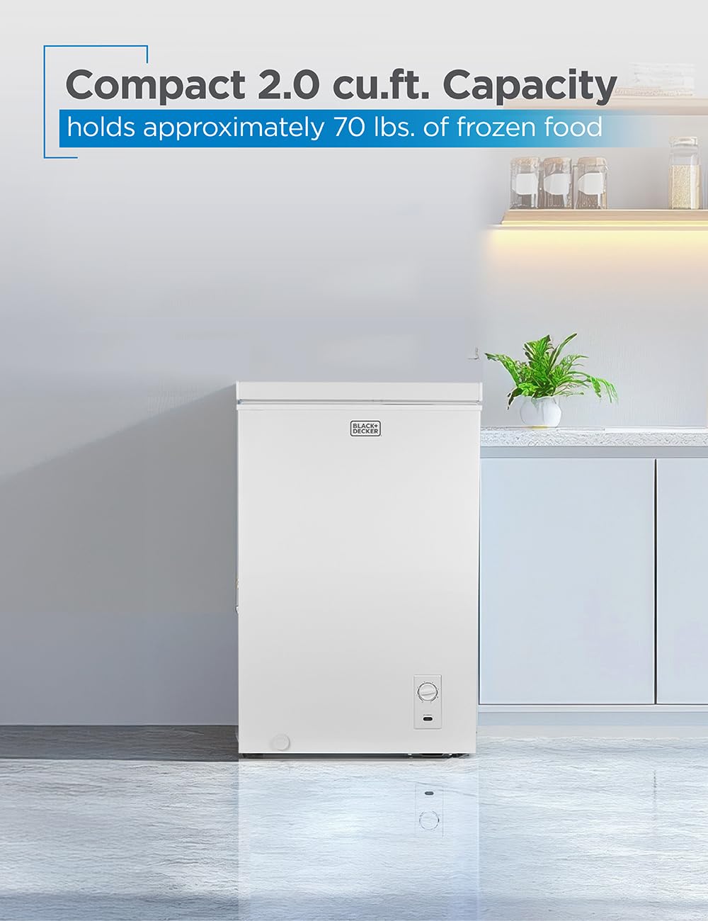 BLACK+DECKER 2.0 Cu. Ft. Compact Chest Freezer - White, Manual Defrost Deep Freezer with Removable Storage Basket, Holds 70 Lbs of Frozen Food - Perfect for Home, Garage, Basement, or Small Apartment Storage