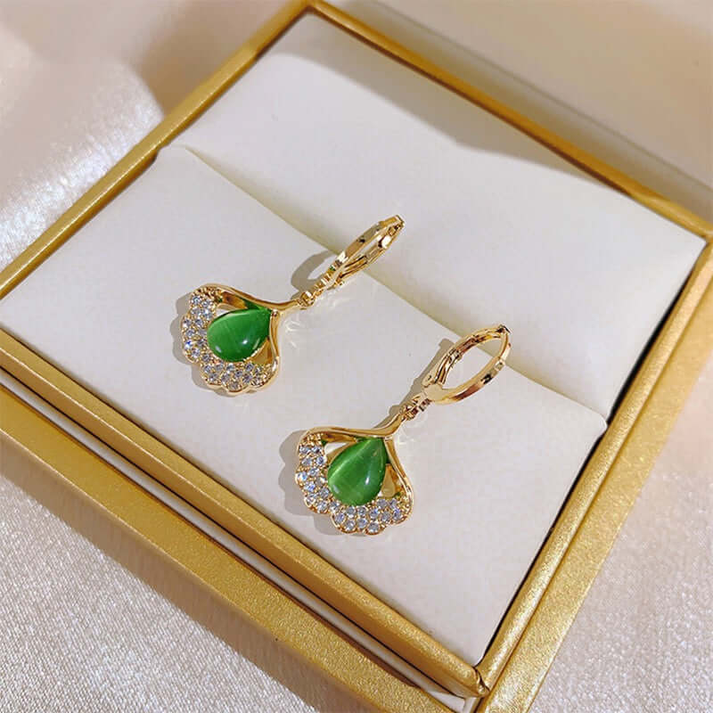 14K Gold Plated Ginkgo Leaf Huggie Earrings with Dangle Pearl Drop | Elegant Pearl Earrings for Women | Perfect for Weddings, Parties & Everyday Wear | A8078