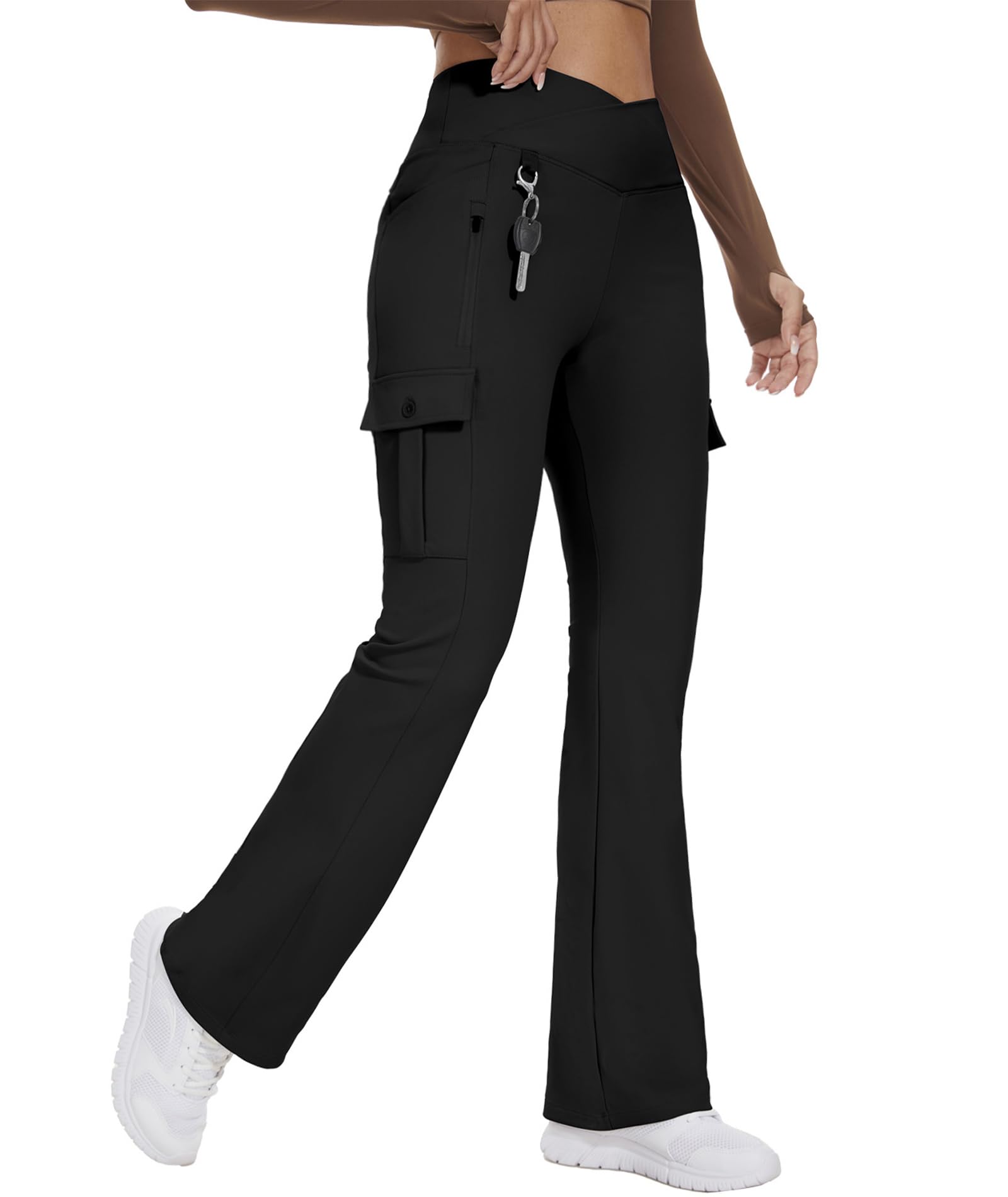 Women's Flare Leggings - High Waist Yoga Pants with Tummy Control, Crossover Bootcut Design & 5 Functional Pockets for Workout, Running & Casual Wear