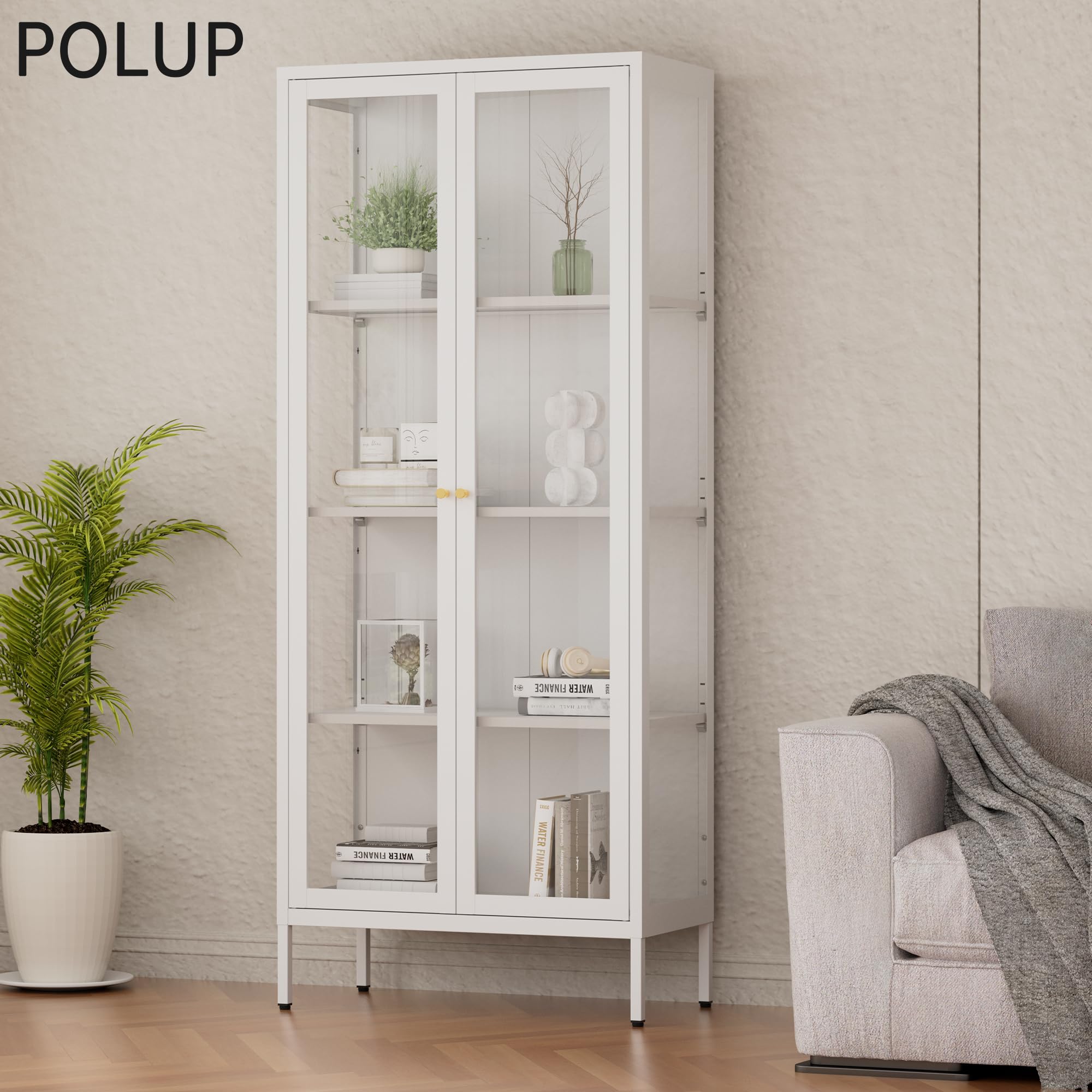 White Glass Display Cabinet with Doors & Shelves - 66