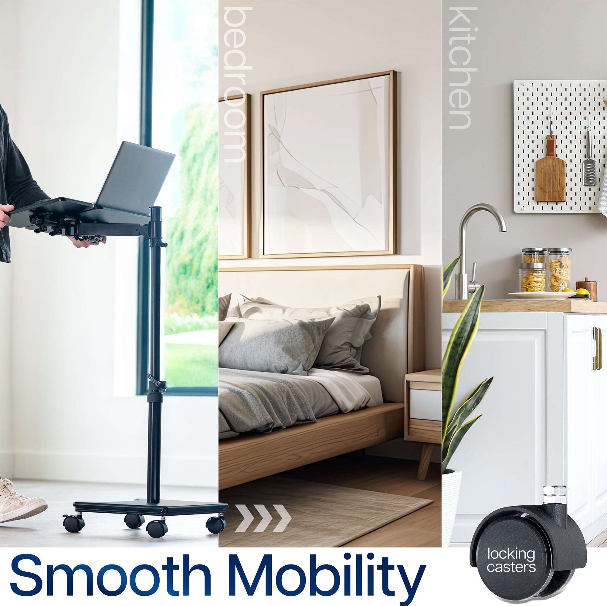 Adjustable Laptop Cart with Extension Arm - Mobile Workstation for Office, Classroom & Home Use - Ergonomic Rolling Desk with Wheels