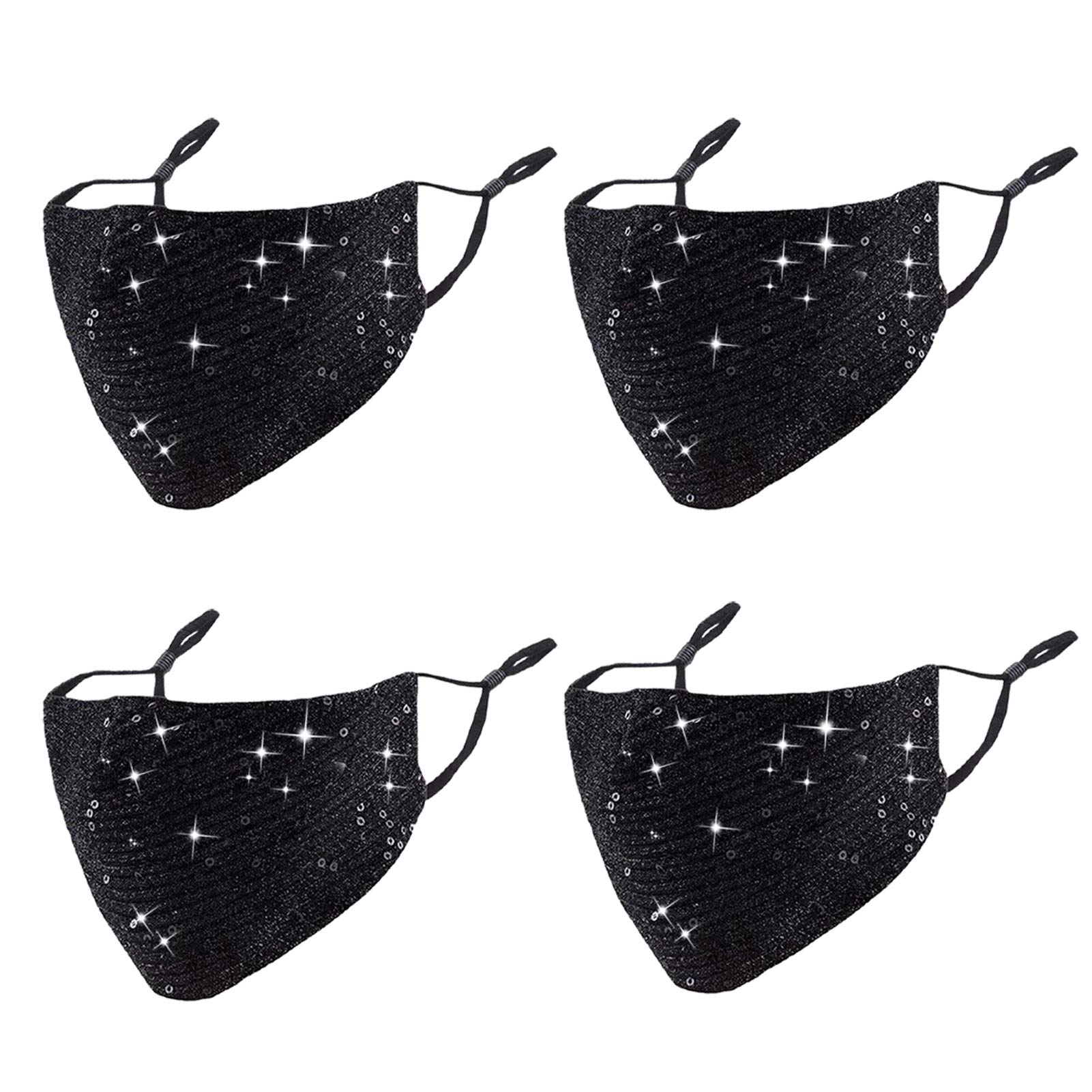 Sparkly Sequin Face Mask for Women - Reusable Fashion Glitter Mask with Filters for Parties, Halloween & Cosplay (4-Pack, Black) - Perfect for Festive Events, Costume Accessories & Everyday Glam