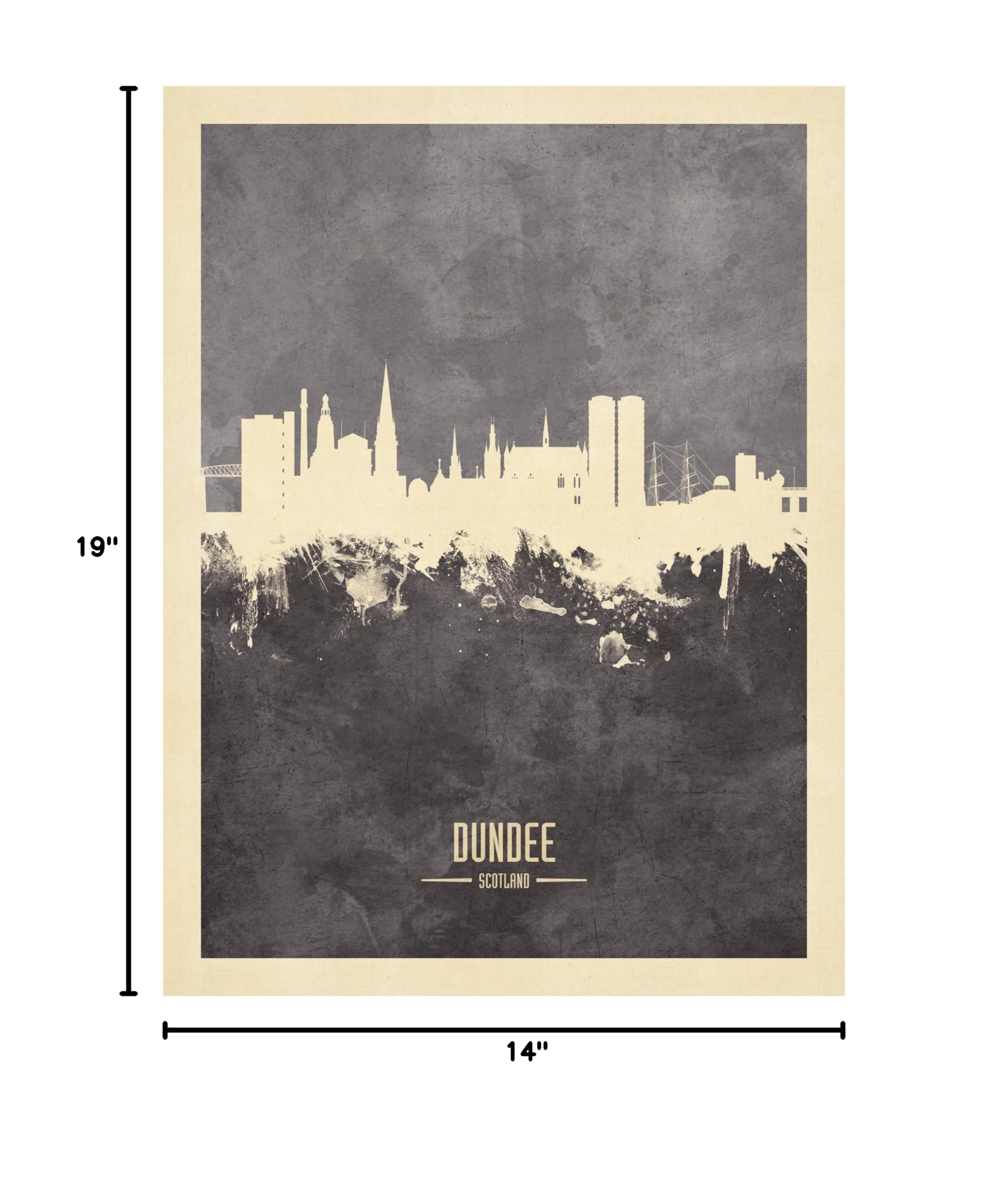 Michael Tompsett 'Dundee Scotland Skyline Gray' Canvas Art Print - Modern Cityscape Wall Decor for Living Room, Office & Bedroom