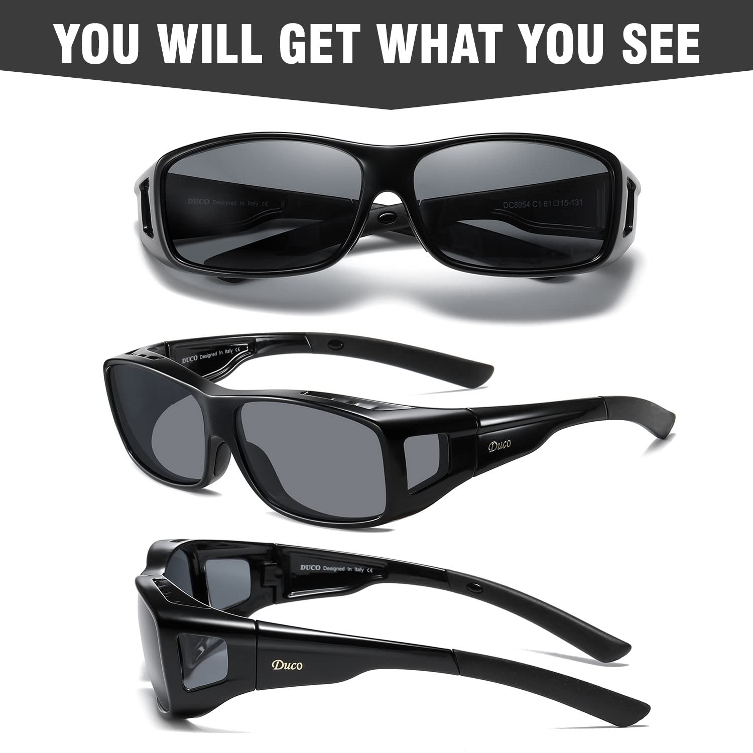 DUCO Polarized Wraparound Fitover Sunglasses for Men & Women – UV Protection, Over Prescription Glasses, Driving & Outdoor Activities