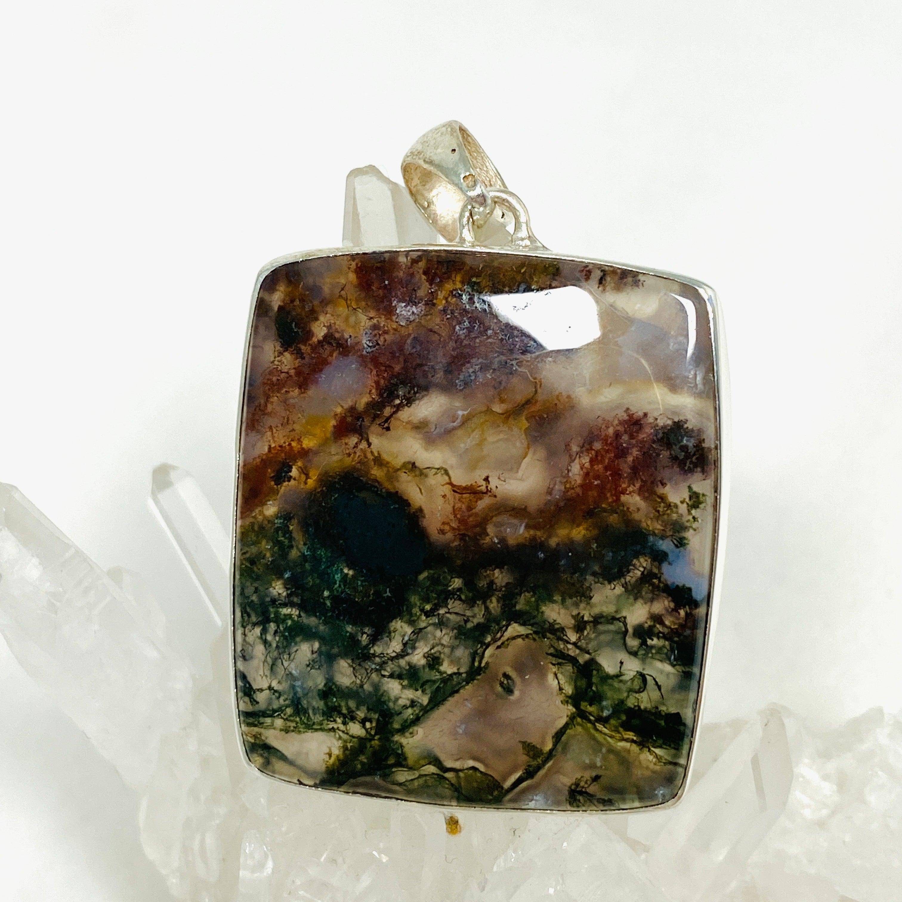 Natural Moss Agate Rectangular Pendant Necklace - KPGJ3629 | Healing Crystal Jewelry for Meditation, Yoga & Spiritual Gifts